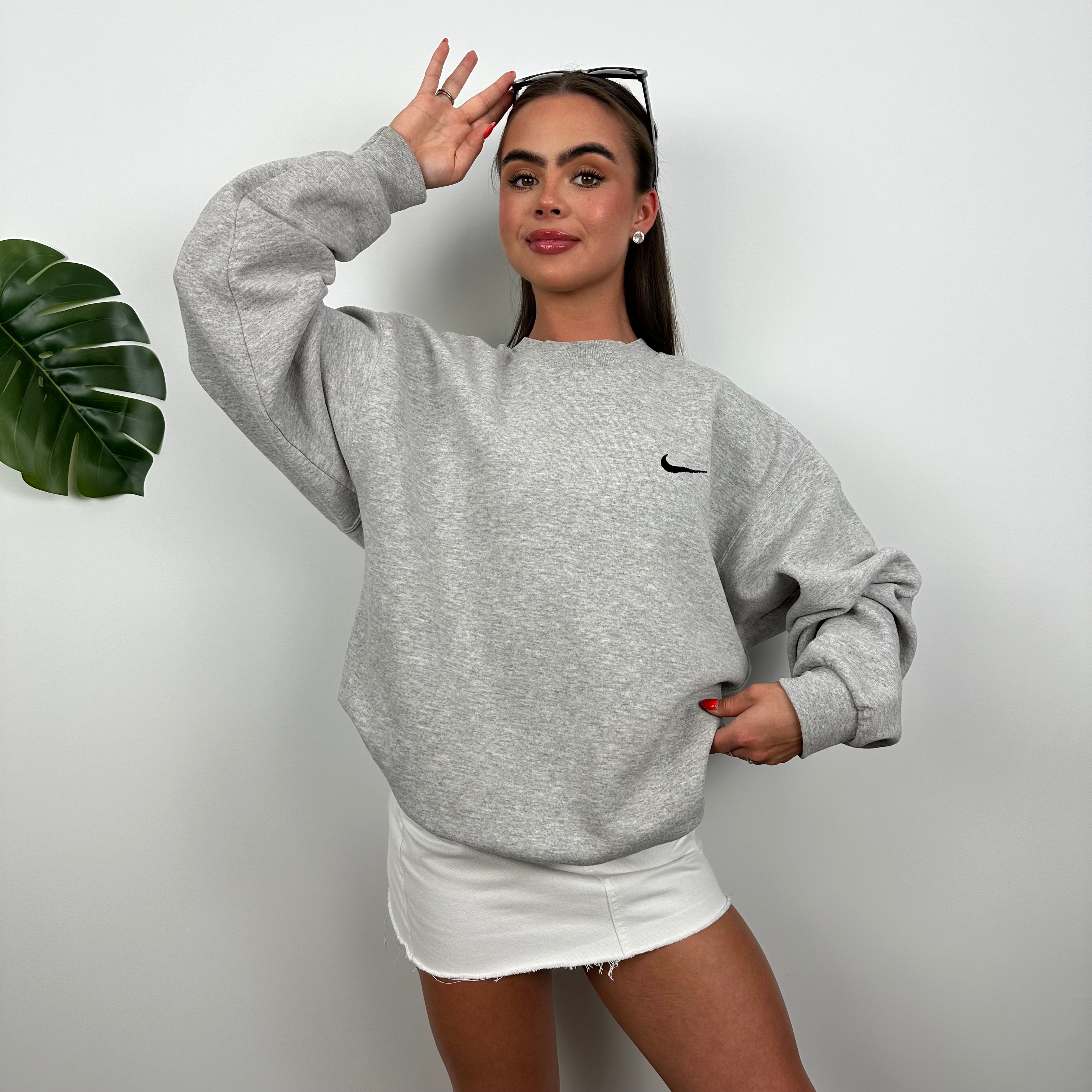 Nike Grey Embroidered Swoosh Sweatshirt (XL)