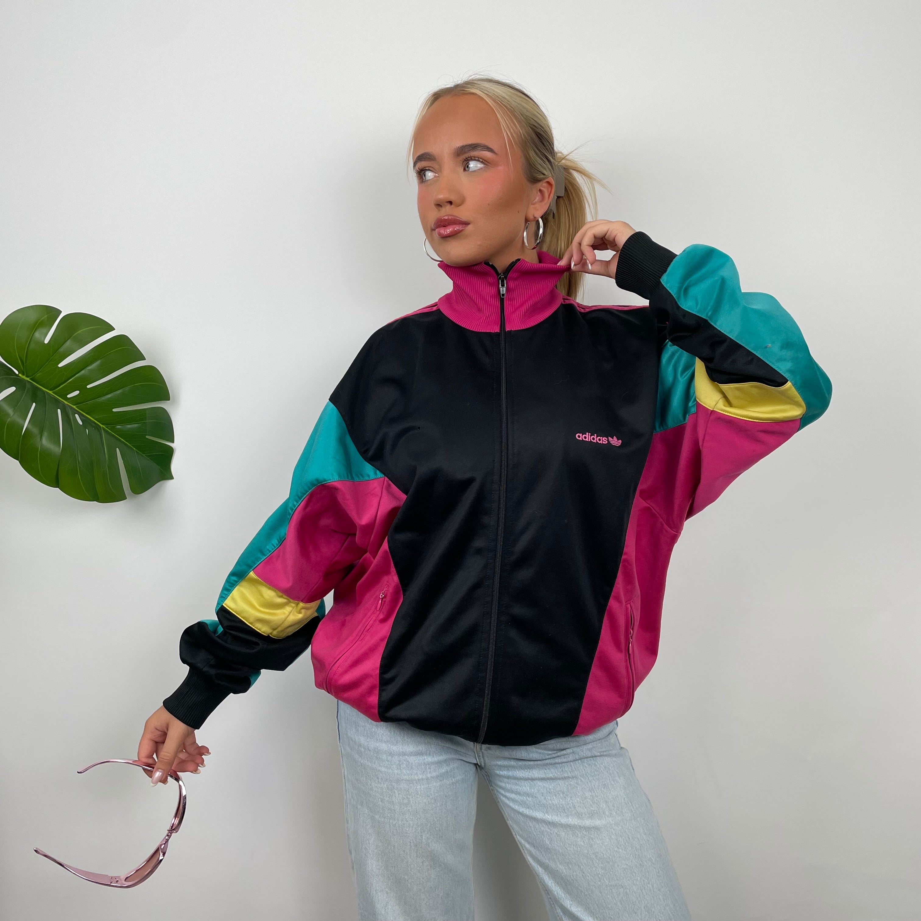 Adidas RARE Embroidered Spell Out Colour Block Zip Up Track Jacket (L)