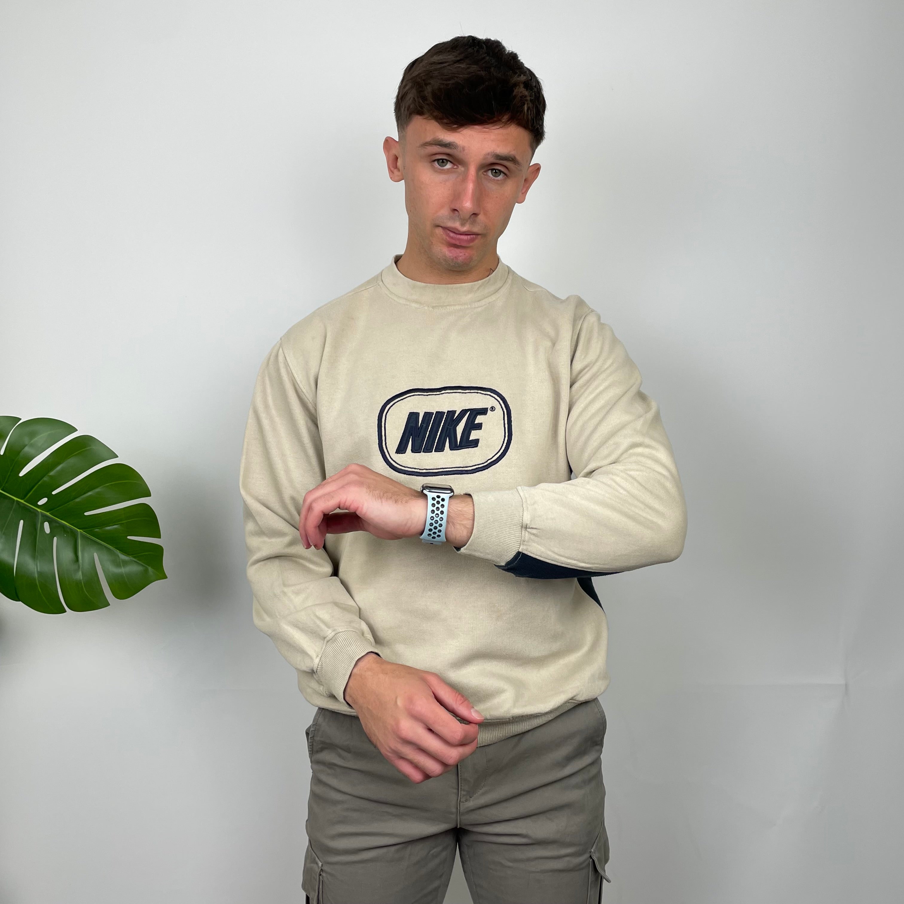 Nike Cream Embroidered Spell Out Sweatshirt (M)