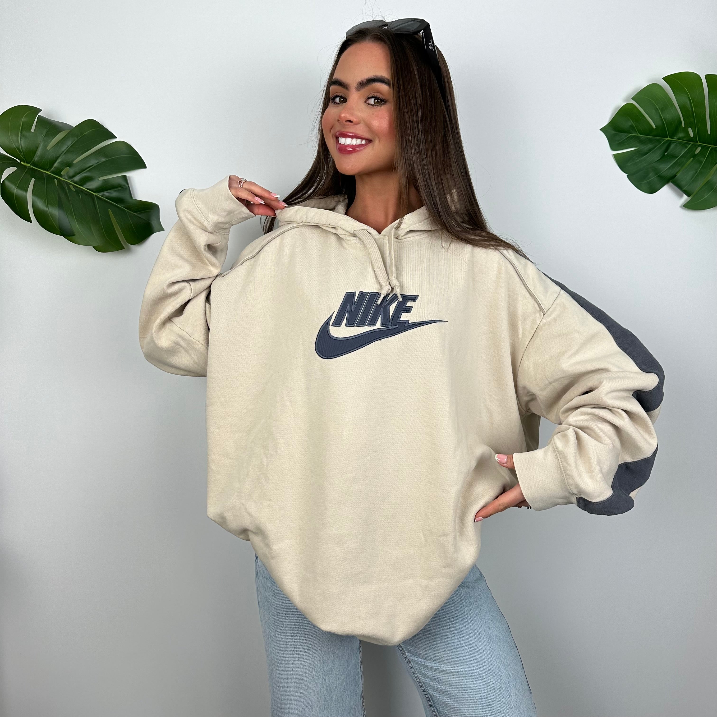 Nike Cream Embroidered Spell Out Hoodie (L)