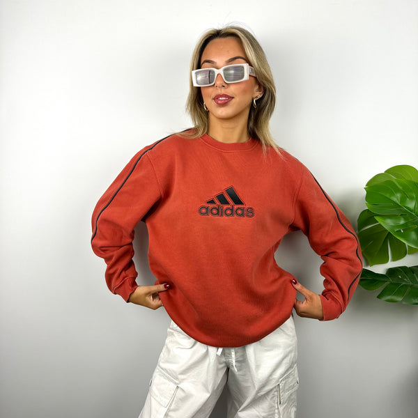 Adidas Orange Embroidered Spell Out Sweatshirt (M)