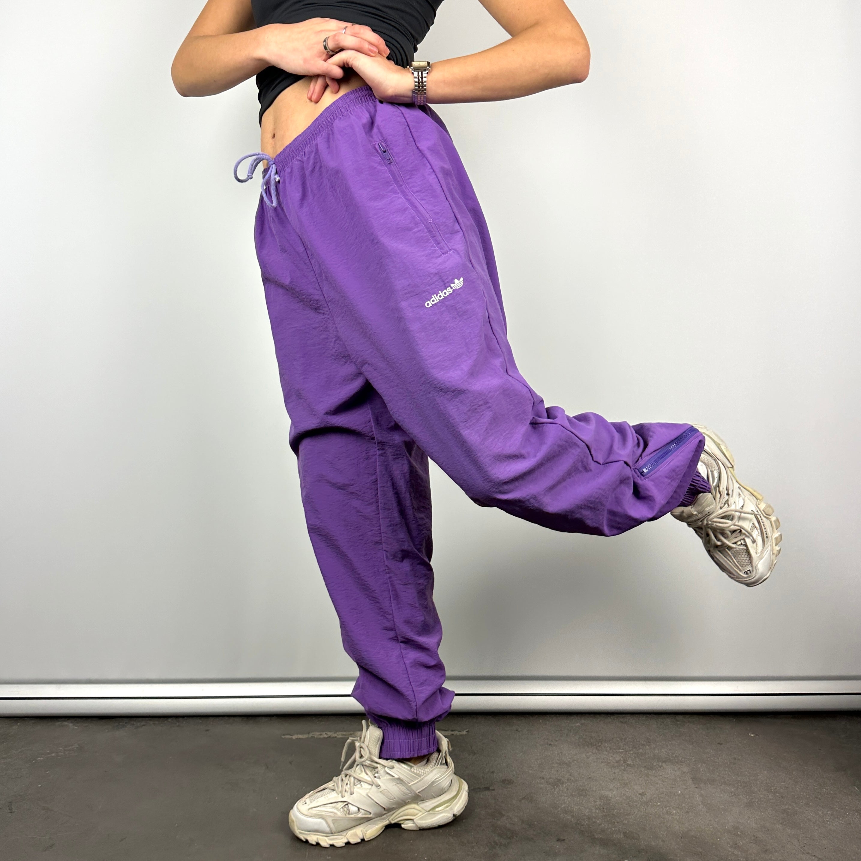 Adidas Purple Embroidered Spell Out Track Pants (L)