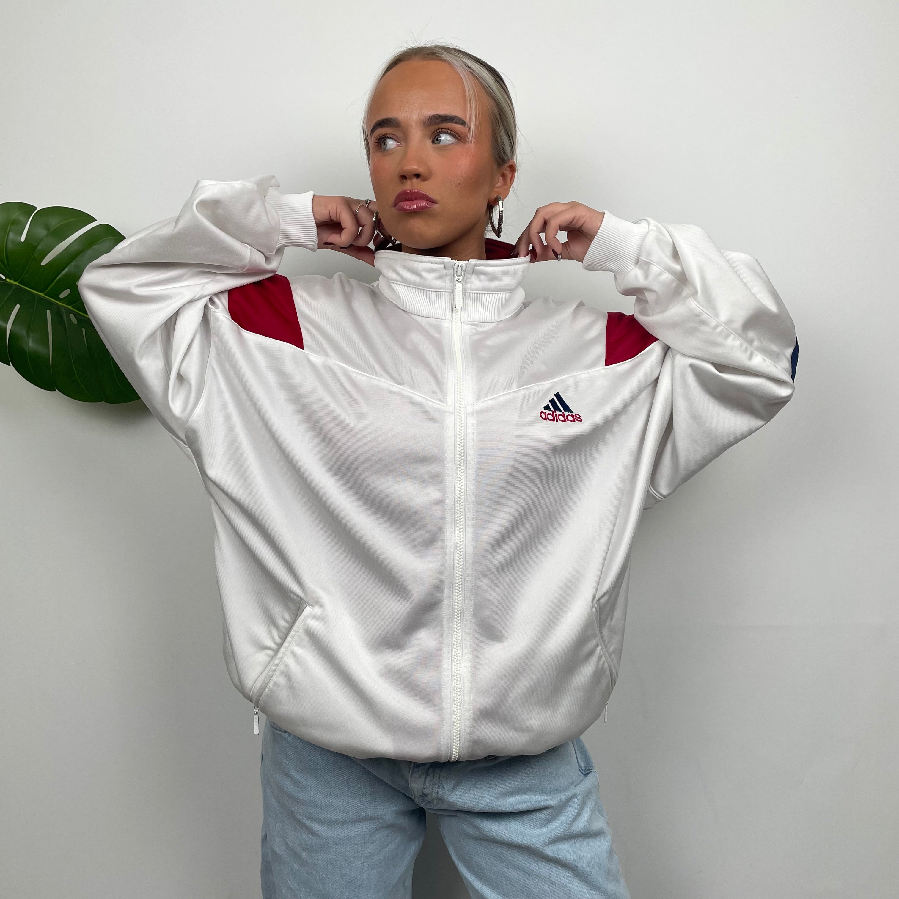 Adidas RARE Embroidered Spell Out Colour Block Zip Up Track Jacket (L)