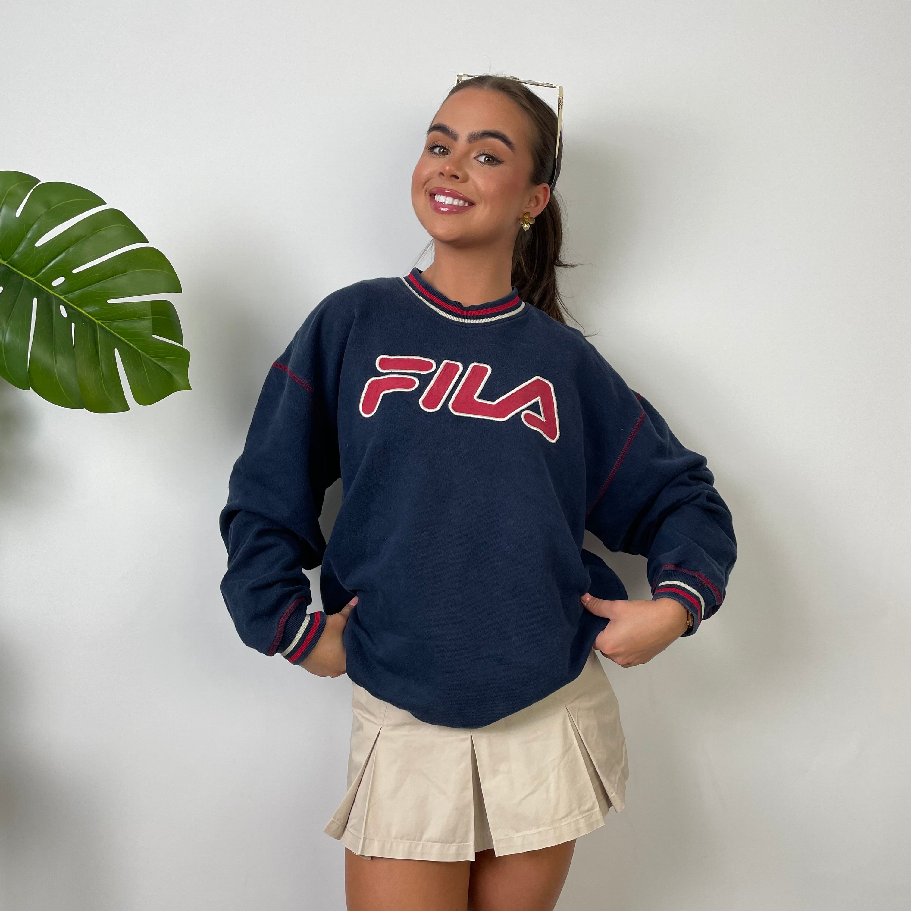 FILA Navy Embroidered Spell Out Sweatshirt (M)