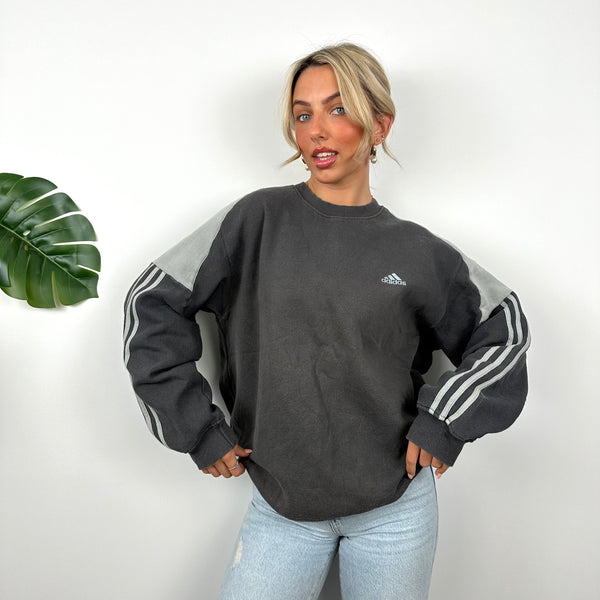 Adidas Dark Grey Embroidered Spell Out Sweatshirt (L)