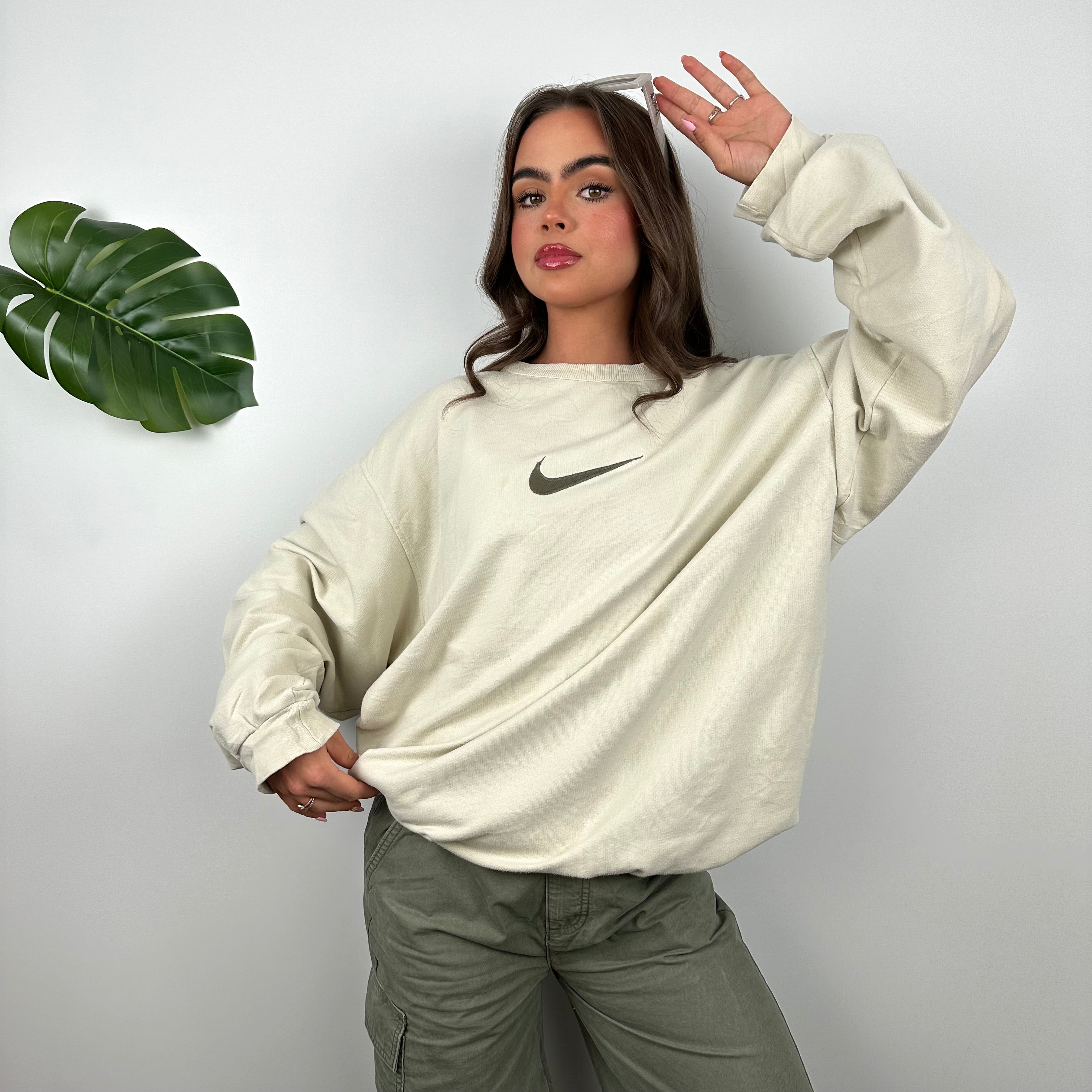 Nike Cream Embroidered Swoosh Sweatshirt (XL)