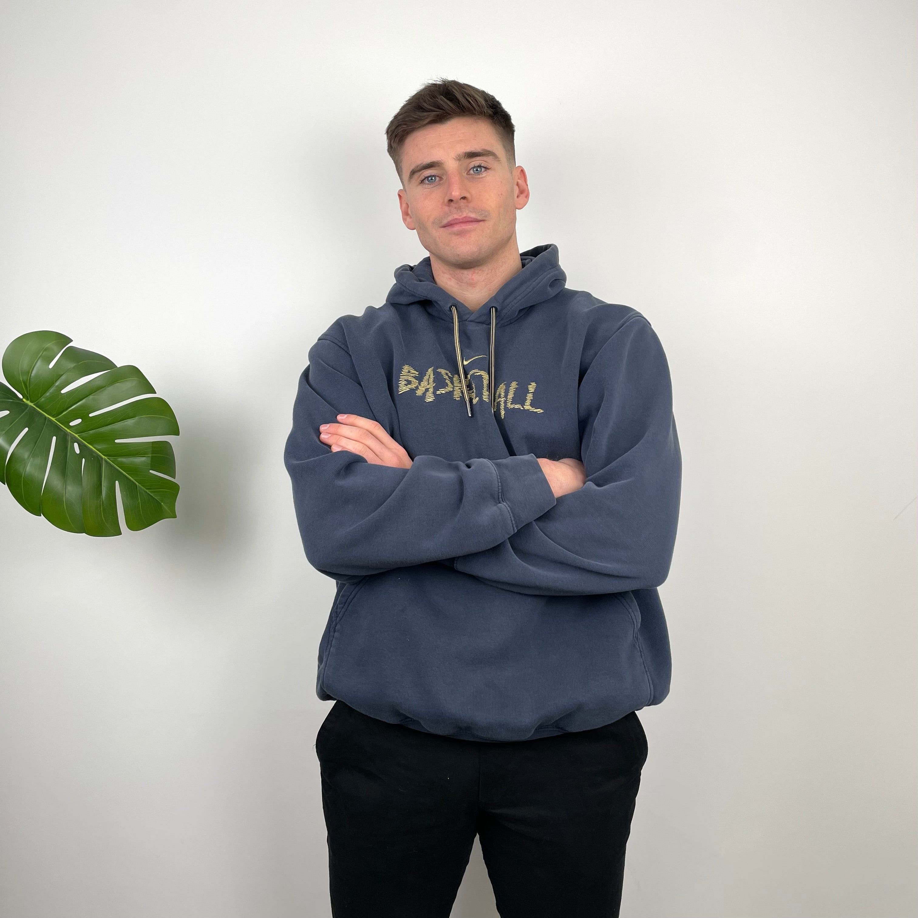 Nike Navy Embroidered Swoosh Hoodie (XL)