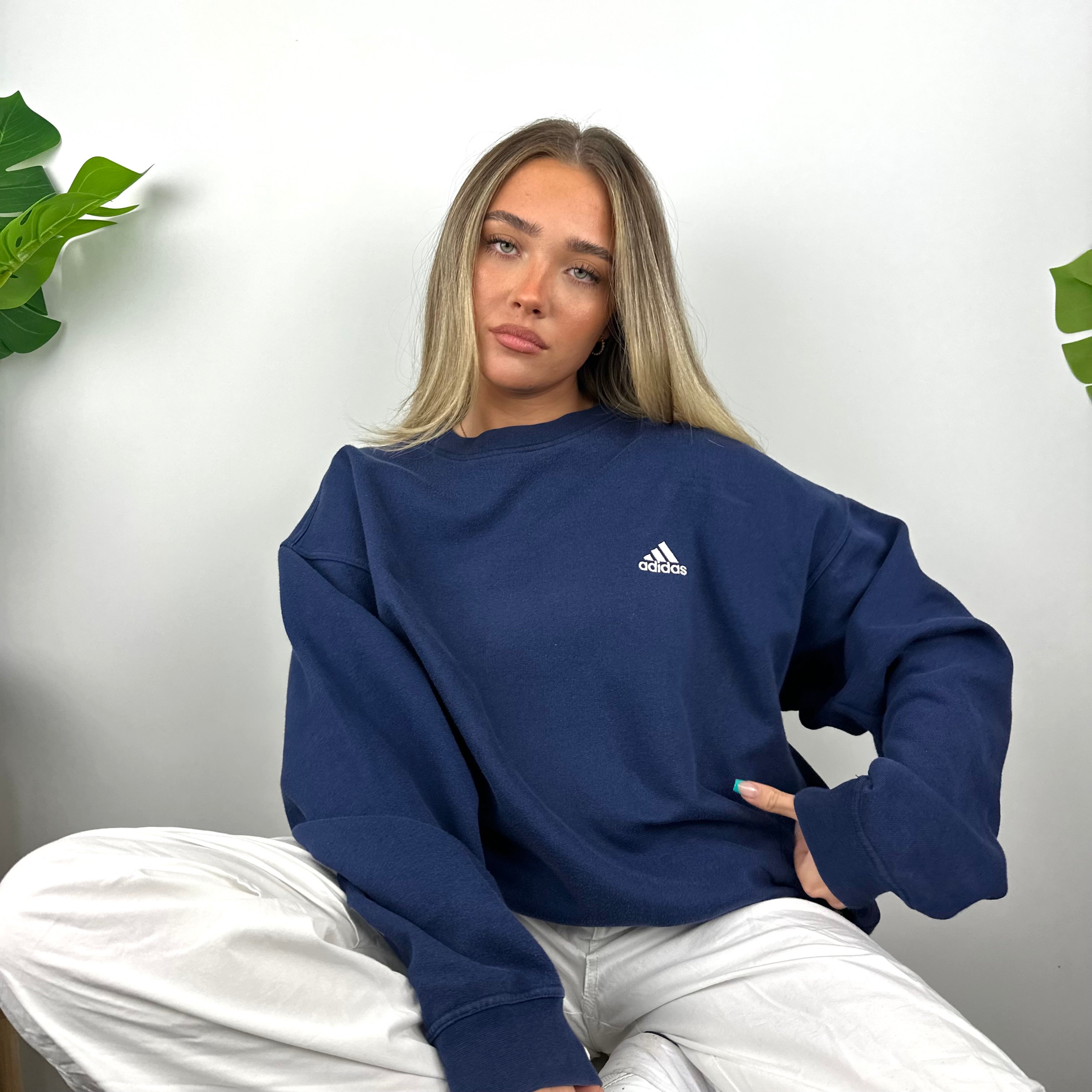 Adidas Navy Embroidered Spell Out Sweatshirt (L)