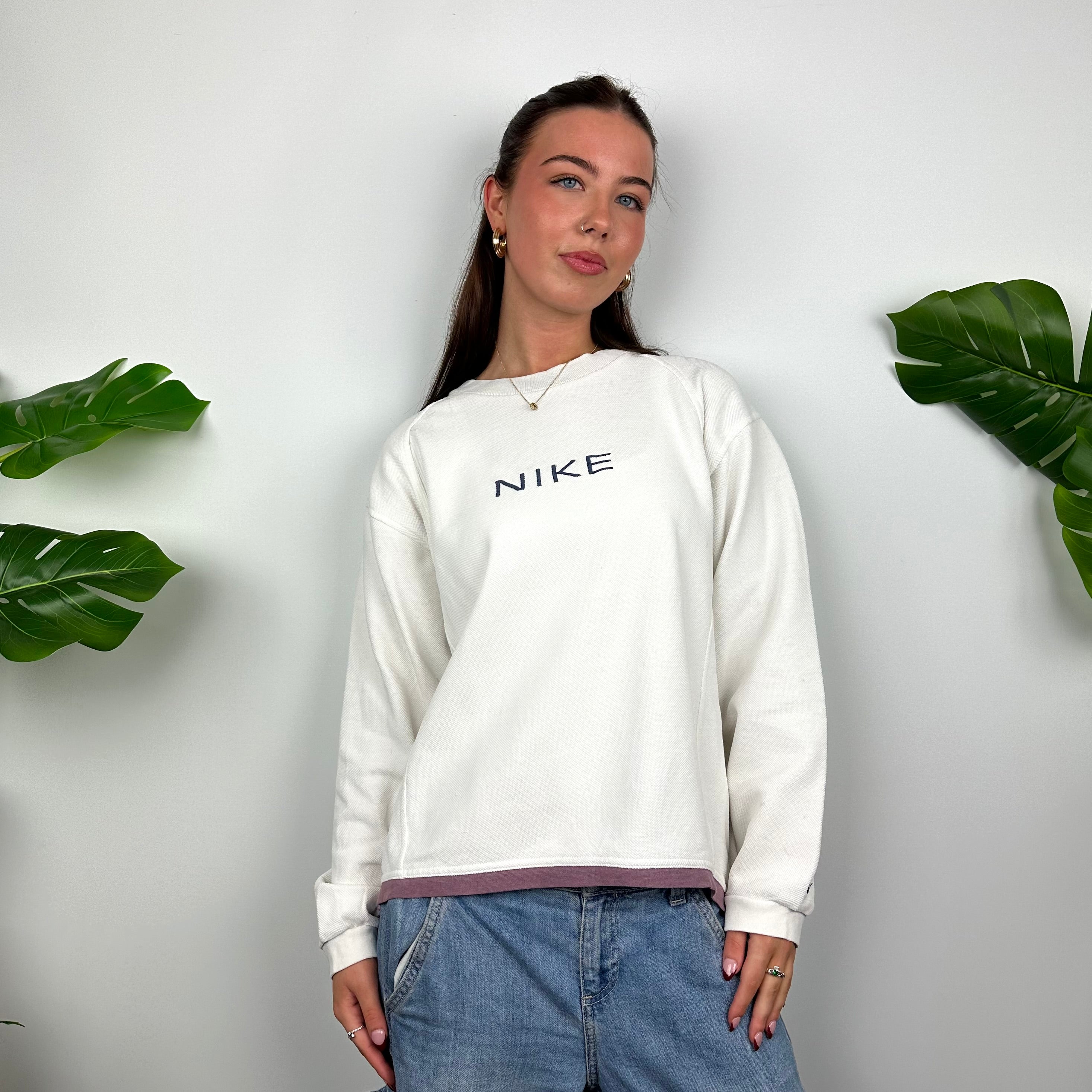 Nike White Embroidered Spell Out Sweatshirt (S)