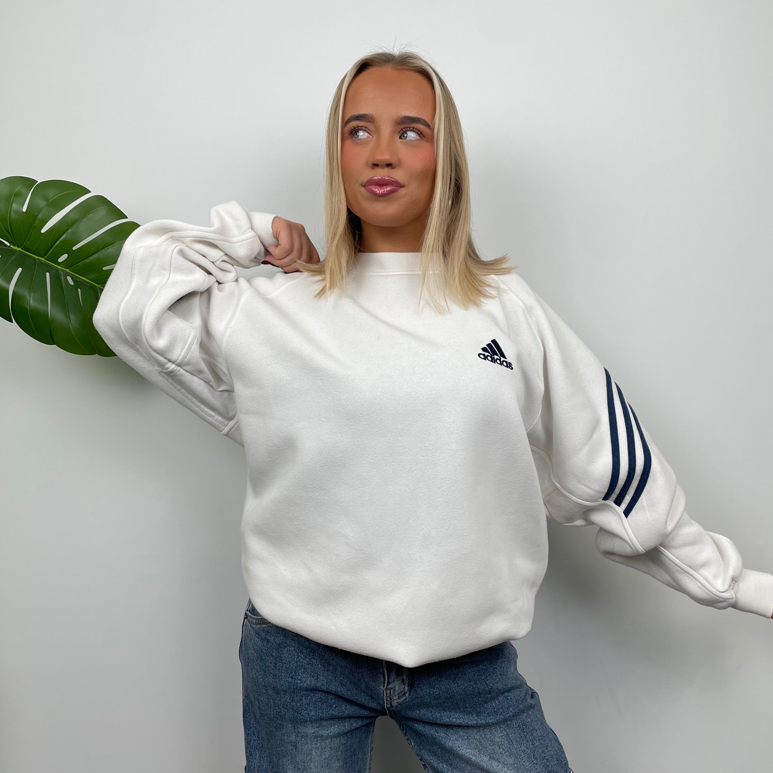 Adidas White Embroidered Spell Out Sweatshirt (XL)