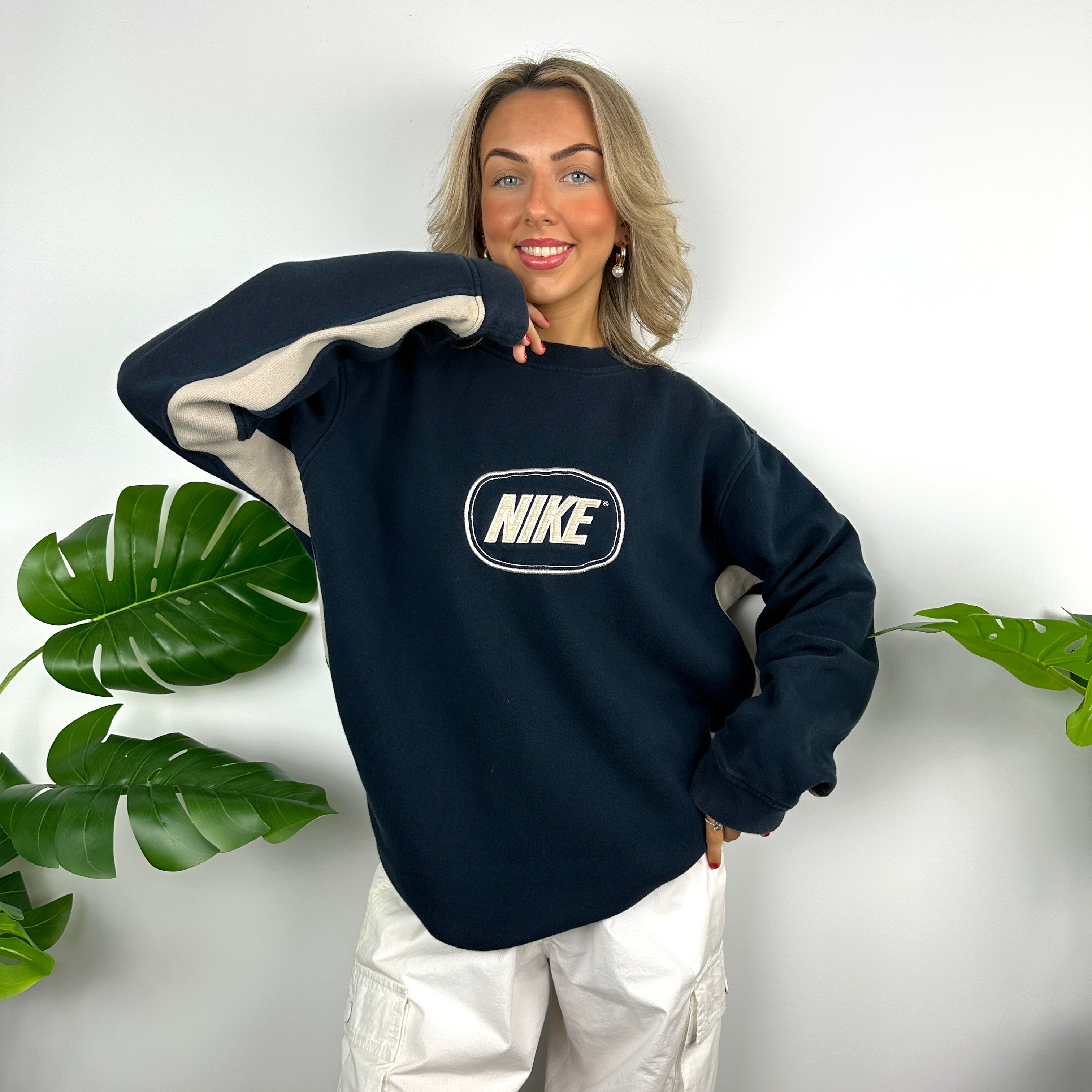 Nike Navy Embroidered Spell Out Sweatshirt (L)