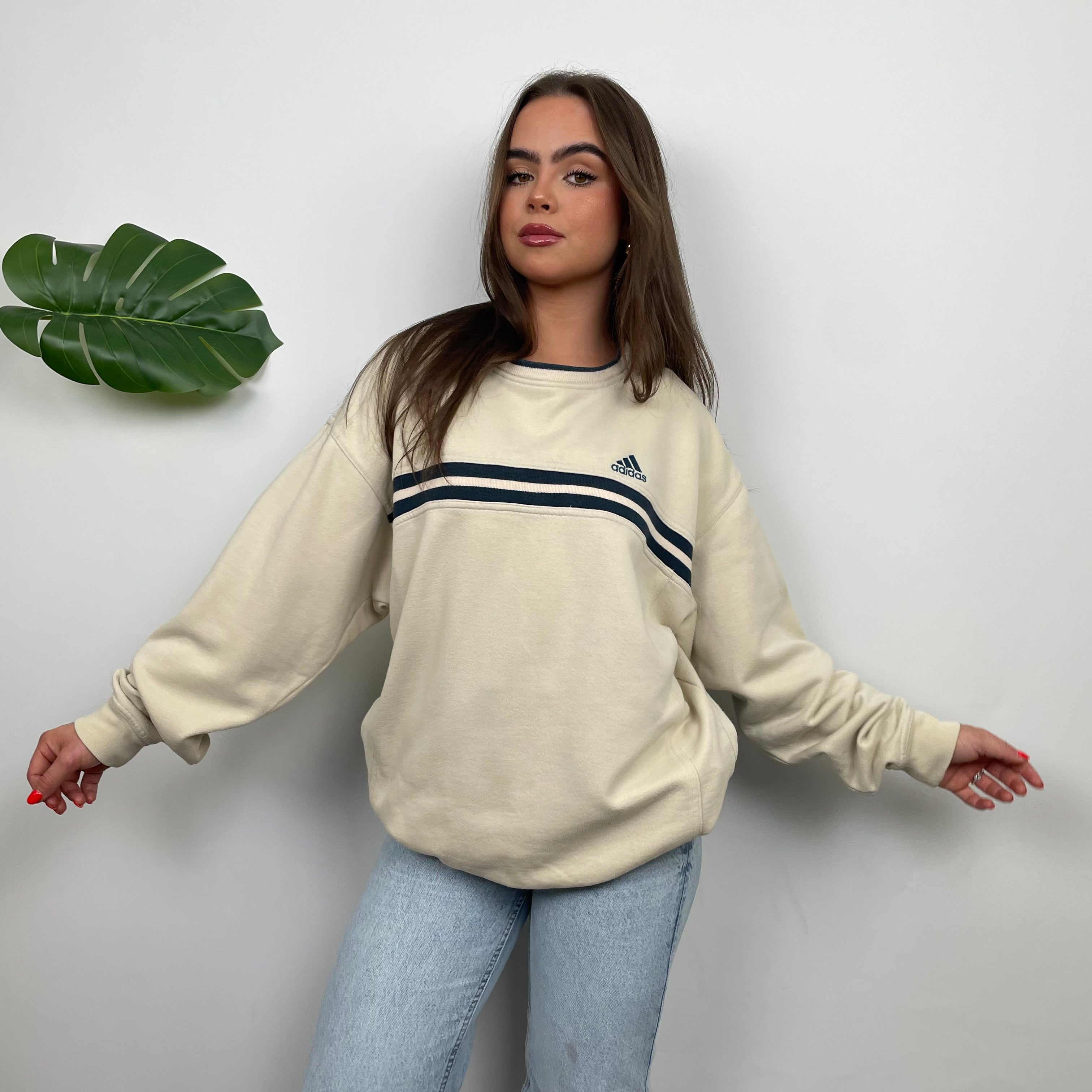 Adidas Cream Embroidered Spell Out Sweatshirt (L)