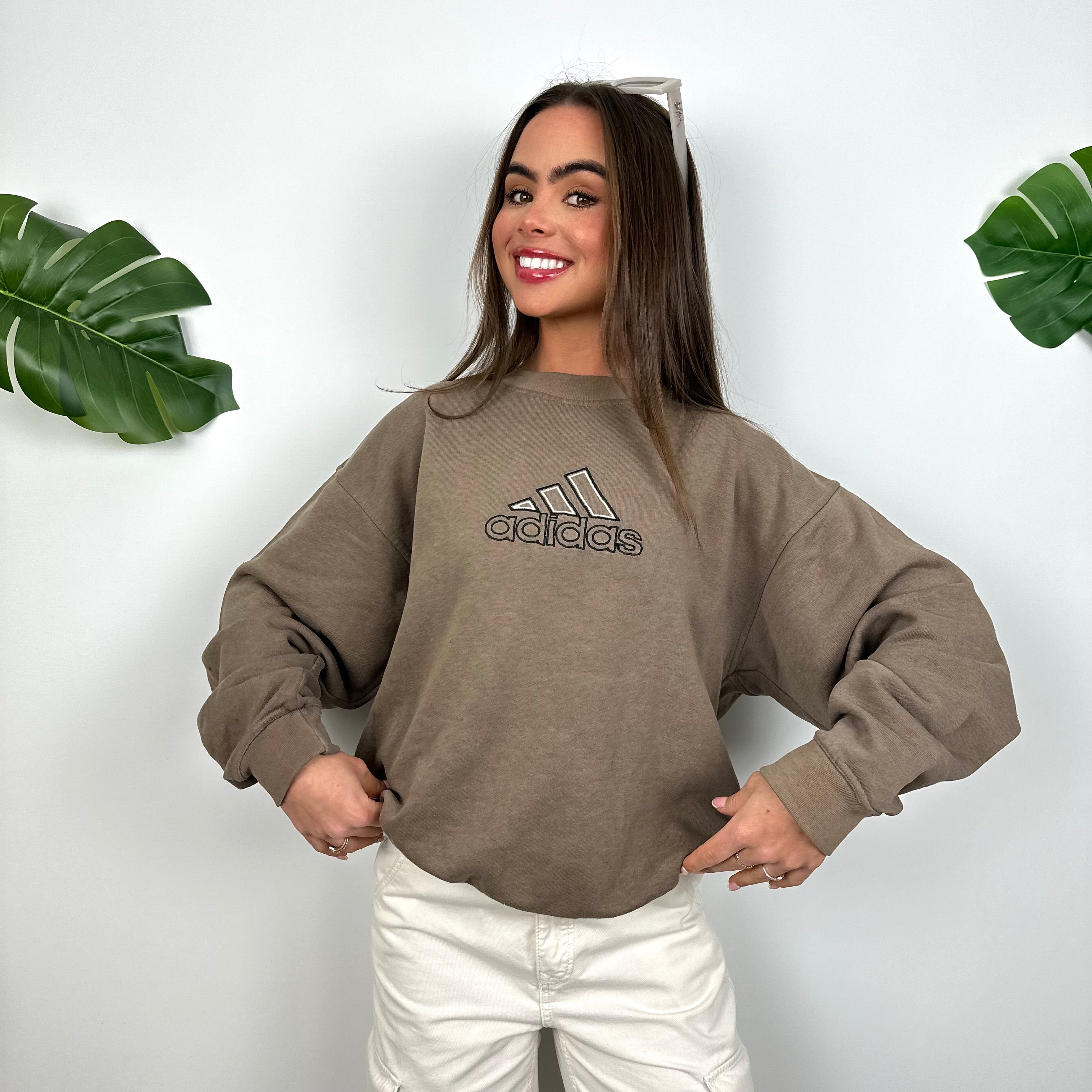 Adidas Brown Embroidered Spell Out Sweatshirt (M)