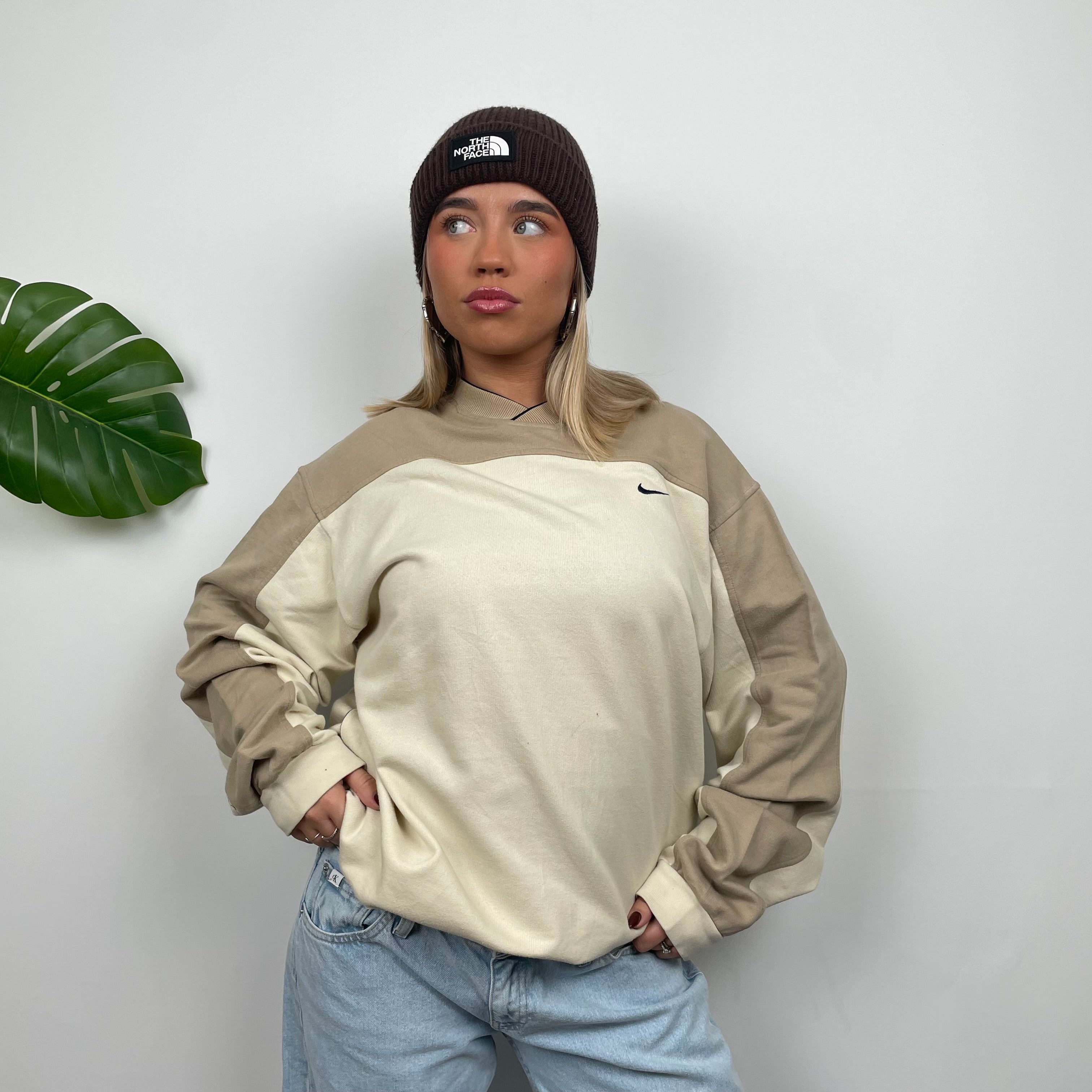 Nike Cream & Coffee Embroidered Swoosh Sweatshirt (L)