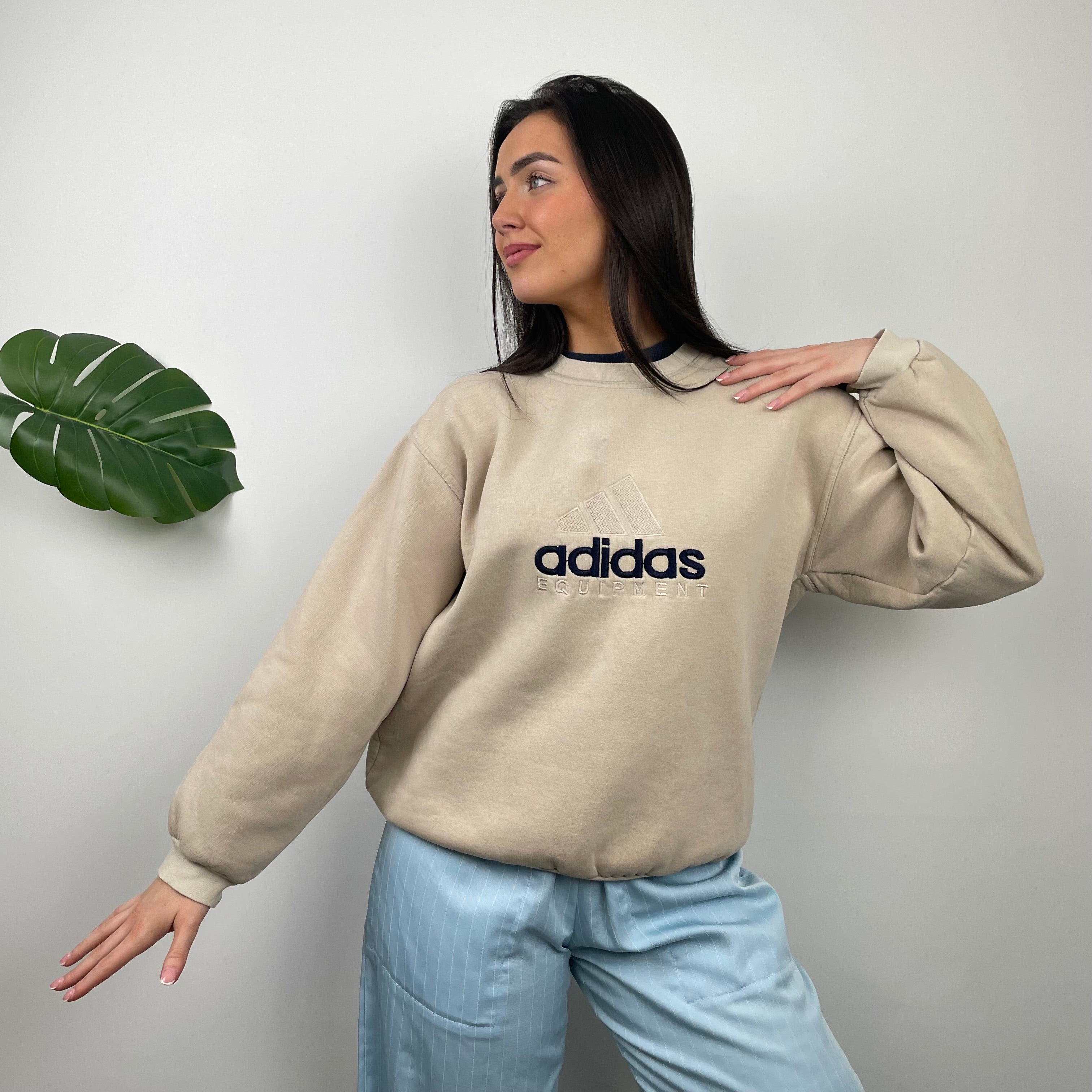 Adidas Equipment RARE Tan Beige Embroidered Spell Out Sweatshirt (M)