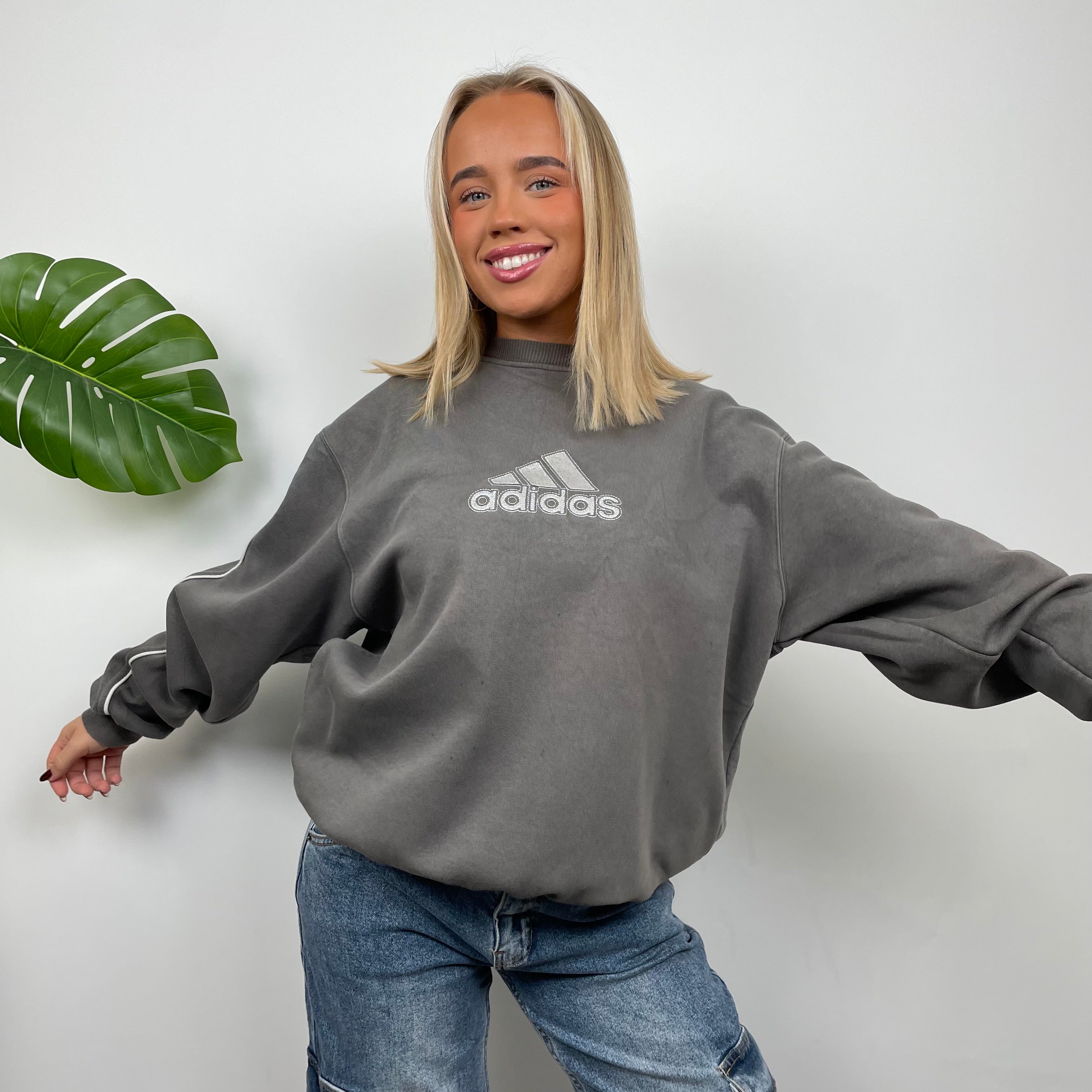 Adidas Grey Embroidered Spell Out Sweatshirt