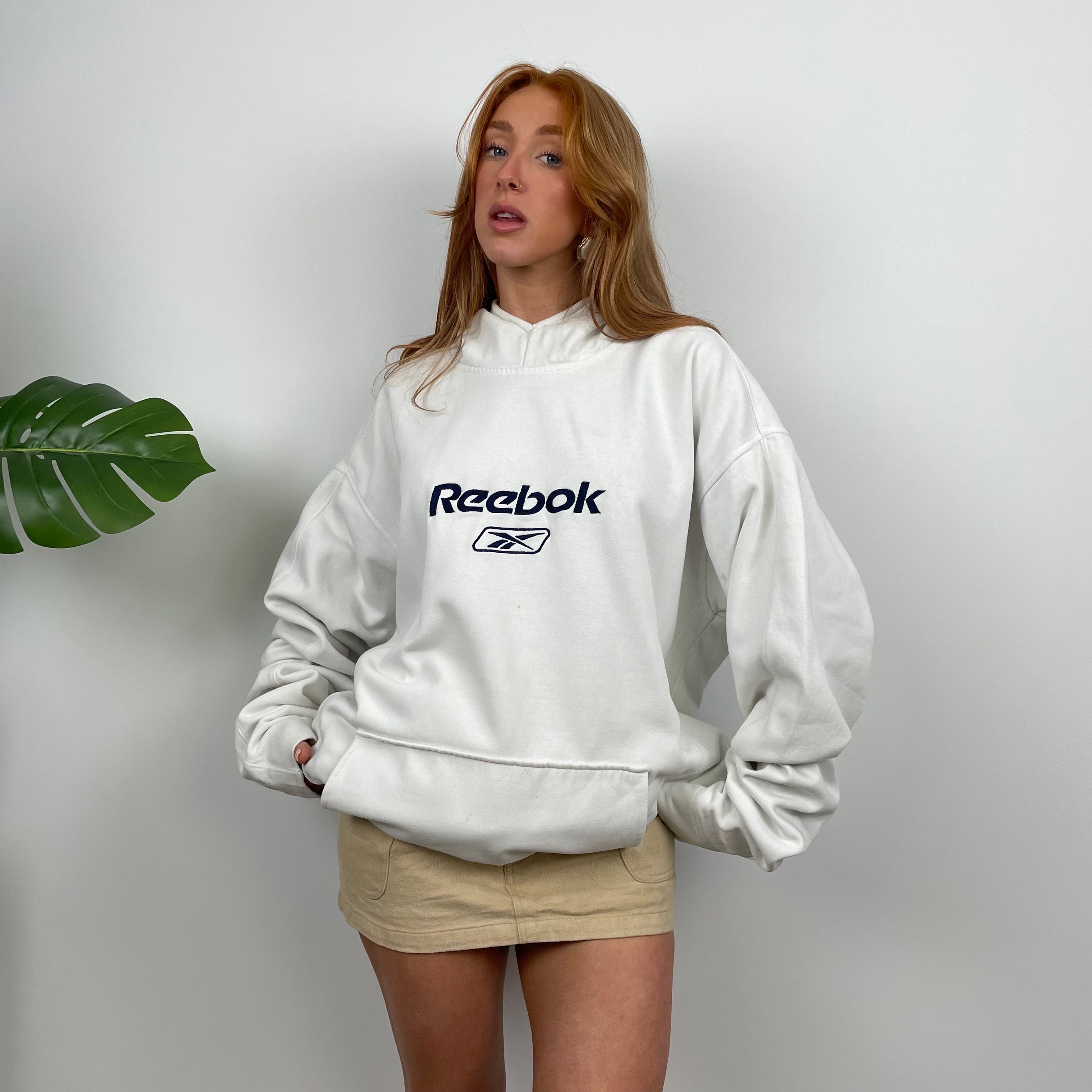 Reebok White Embroidered Spell Out Hoodie (3XL)