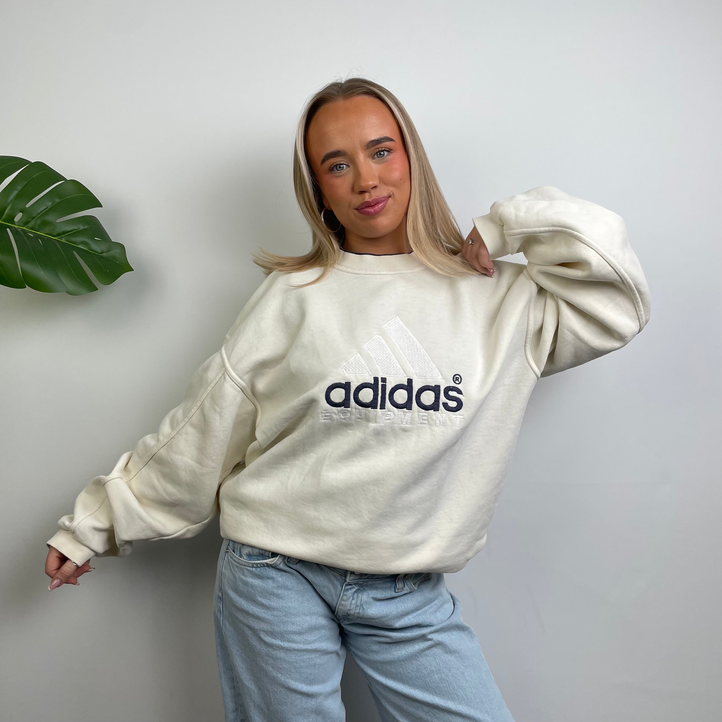 Adidas Equipment RARE White Embroidered Spell Out Sweatshirt (XL)