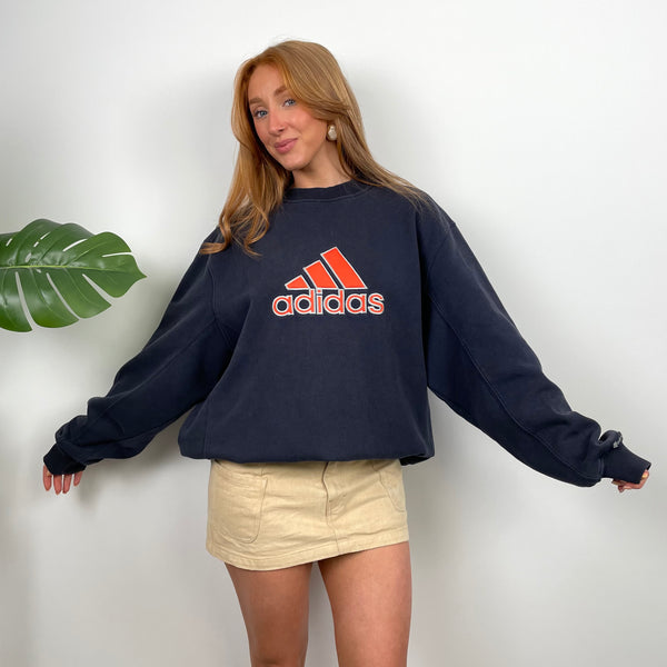 Adidas Navy Embroidered Spell Out Sweatshirt (M)