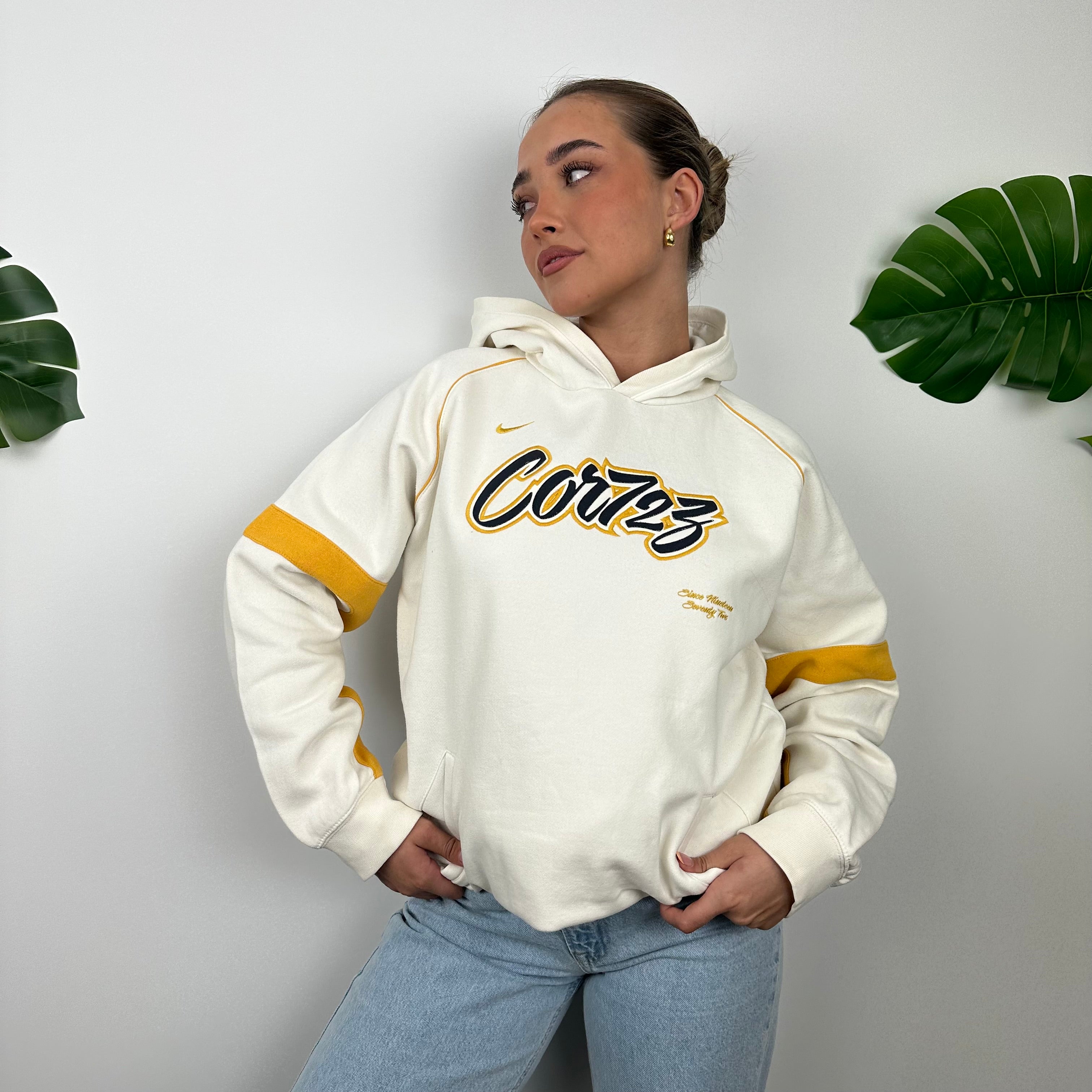 Nike Cortez RARE Cream Embroidered Spell Out Hoodie (M)