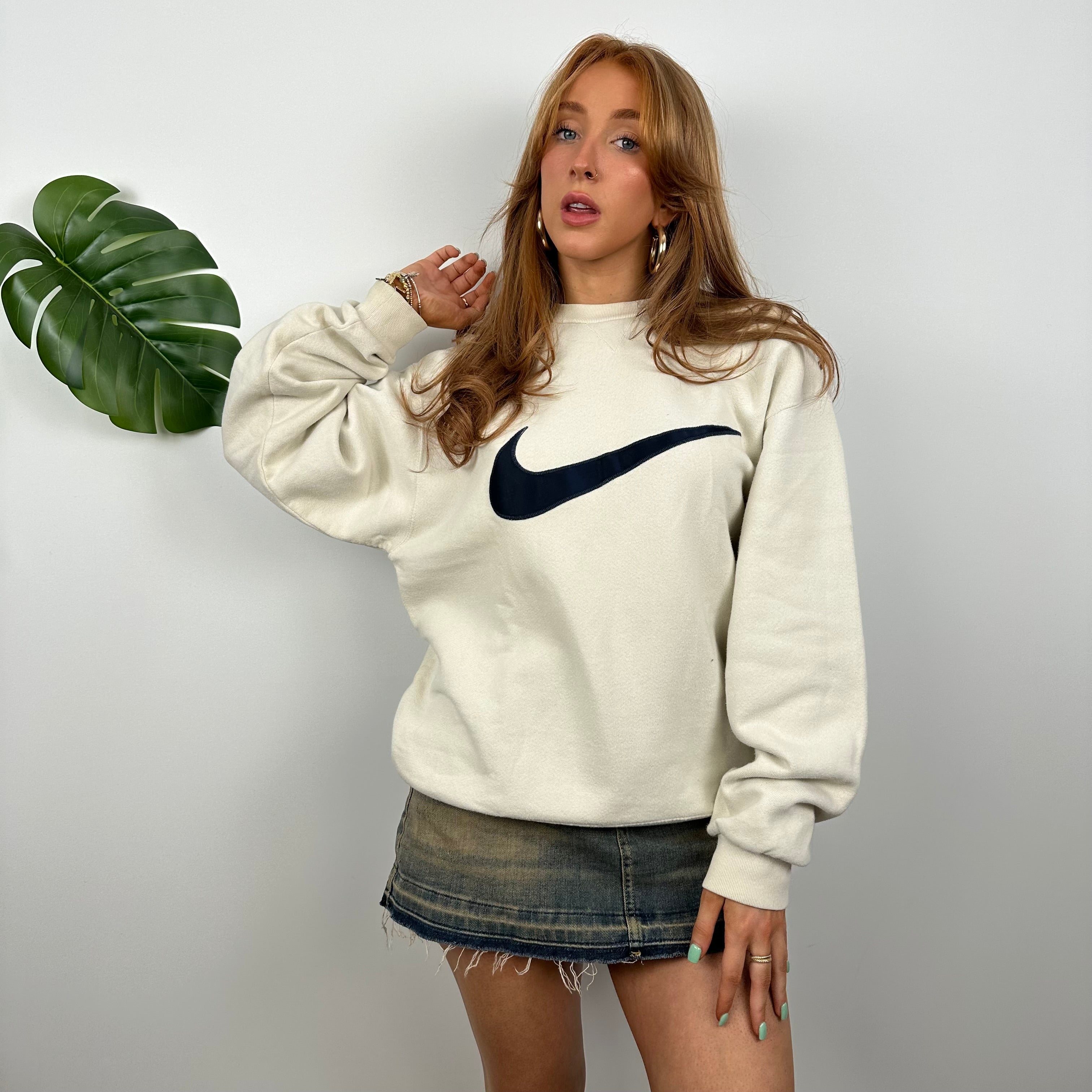 Nike Cream Embroidered Swoosh Sweatshirt (S)