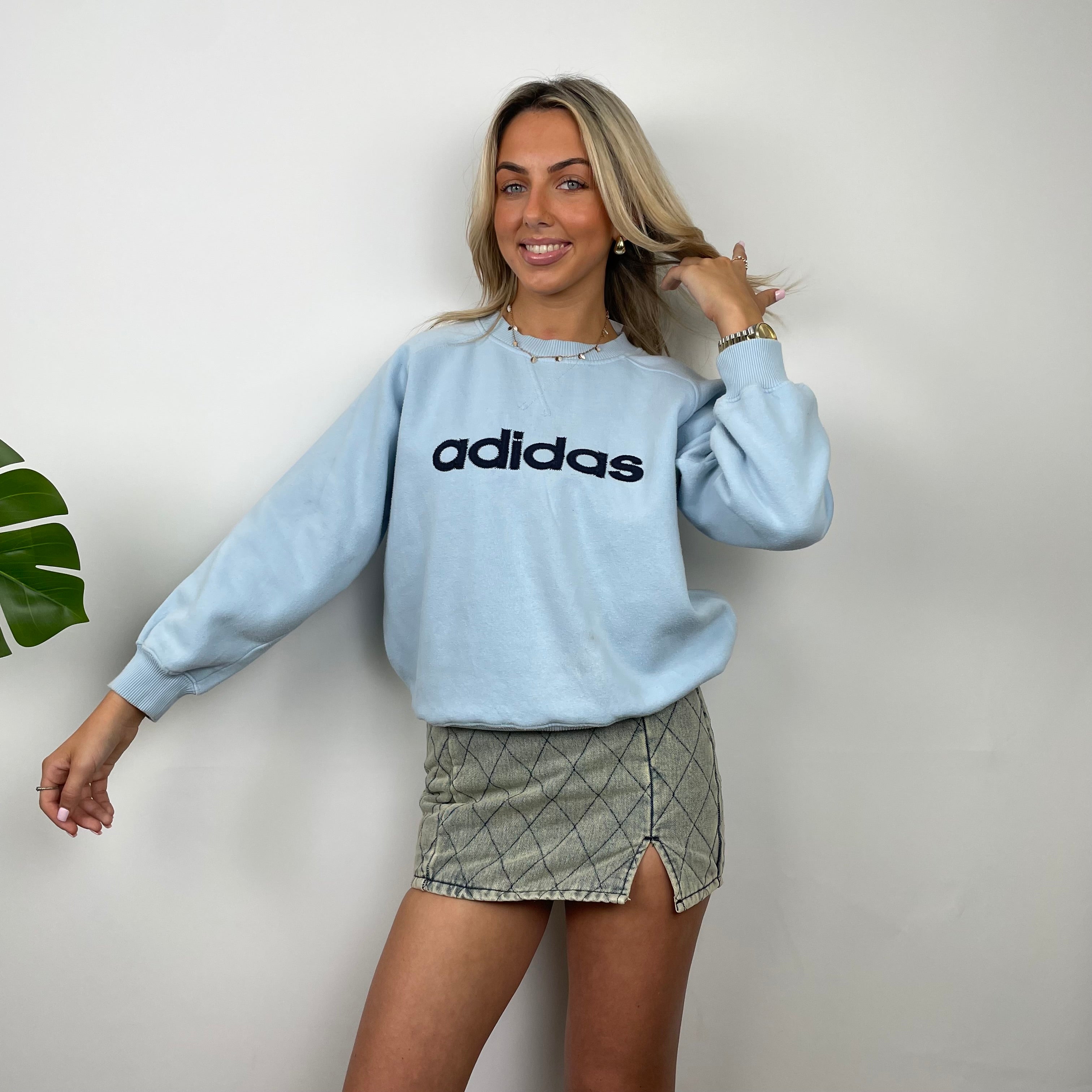 Adidas Baby Blue Embroidered Spell Out Sweatshirt (S)