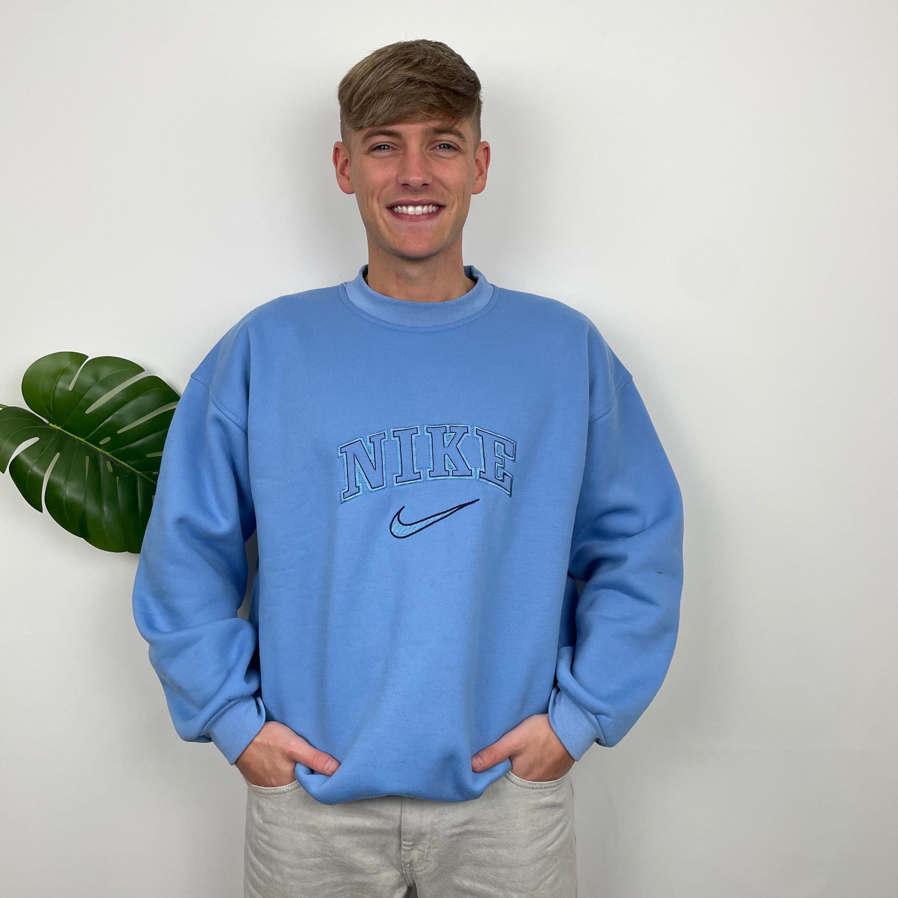 Nike Baby Blue Embroidered Spell Out Sweatshirt (L)