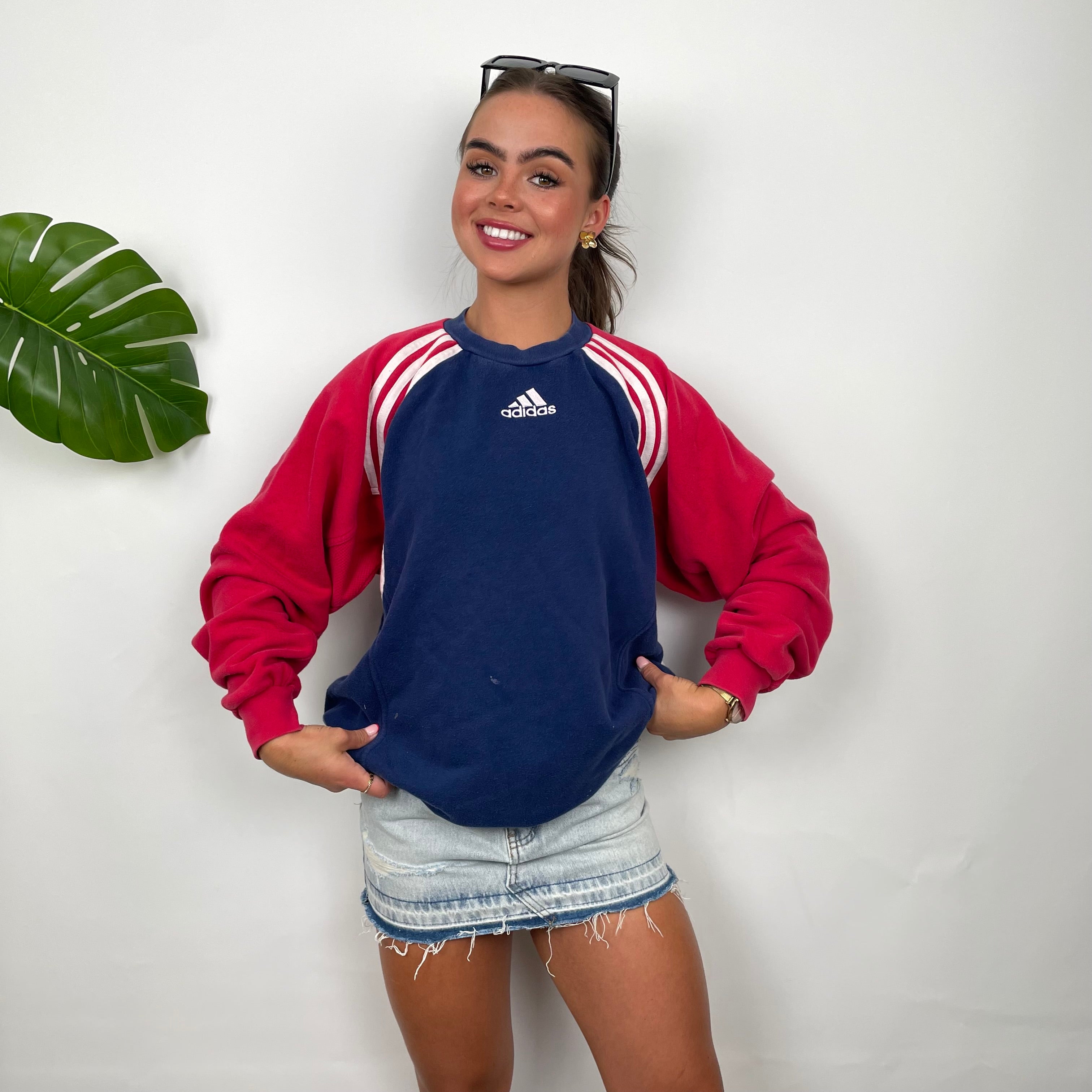 Adidas Red & Navy Embroidered Spell Out Sweatshirt (M)