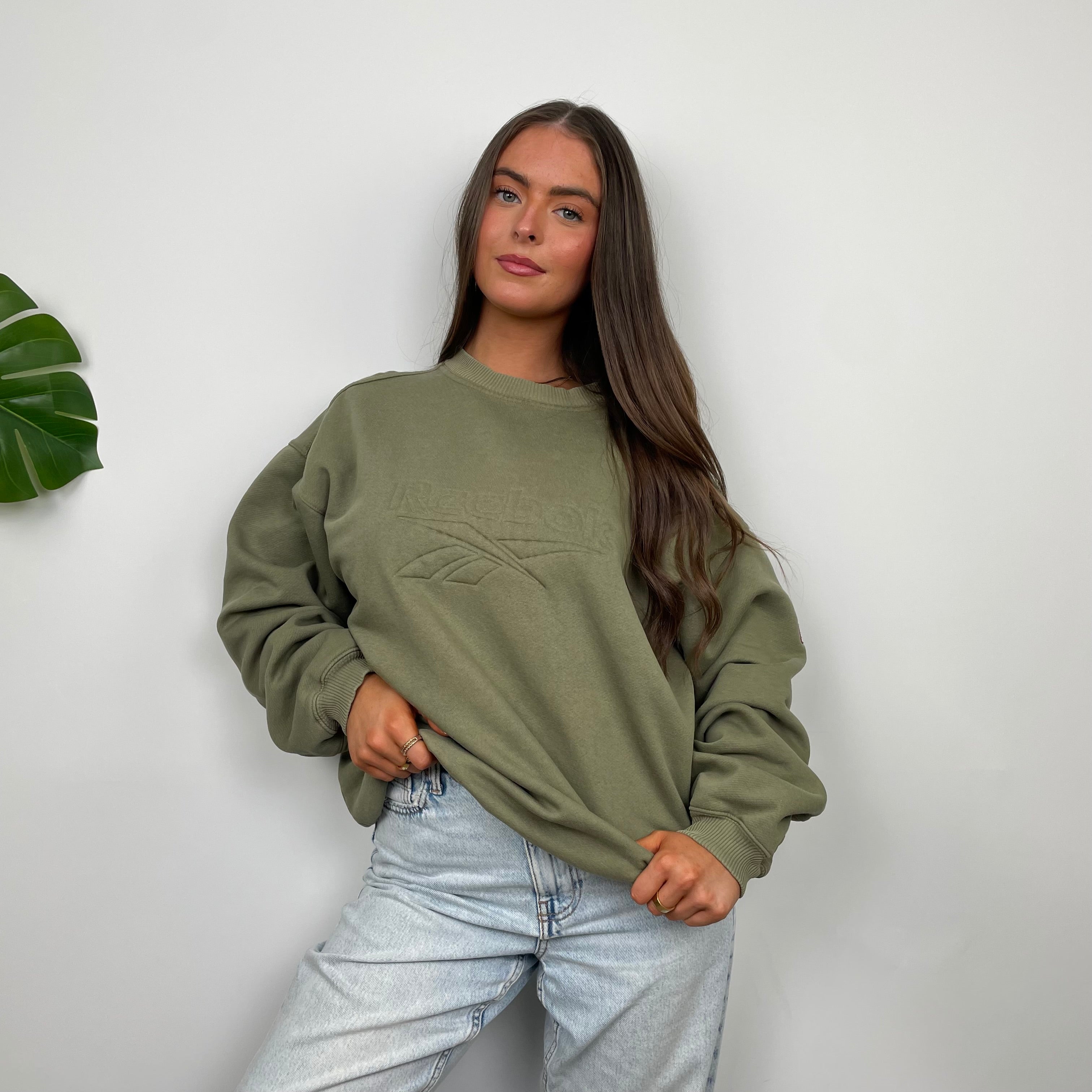 Reebok Khaki Embroidered Spell Out Sweatshirt (M)