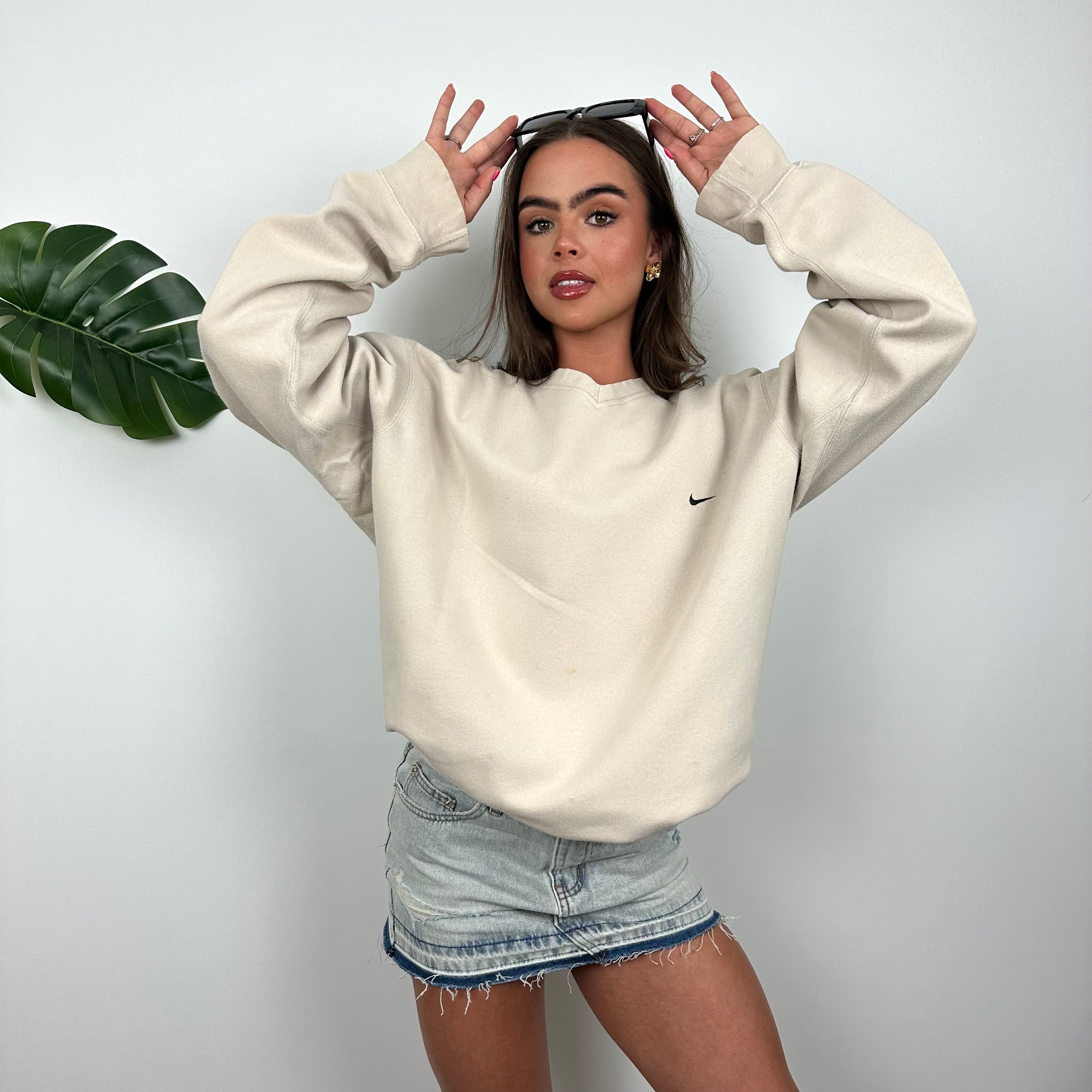 Nike Cream Embroidered Swoosh Sweatshirt (XXL)