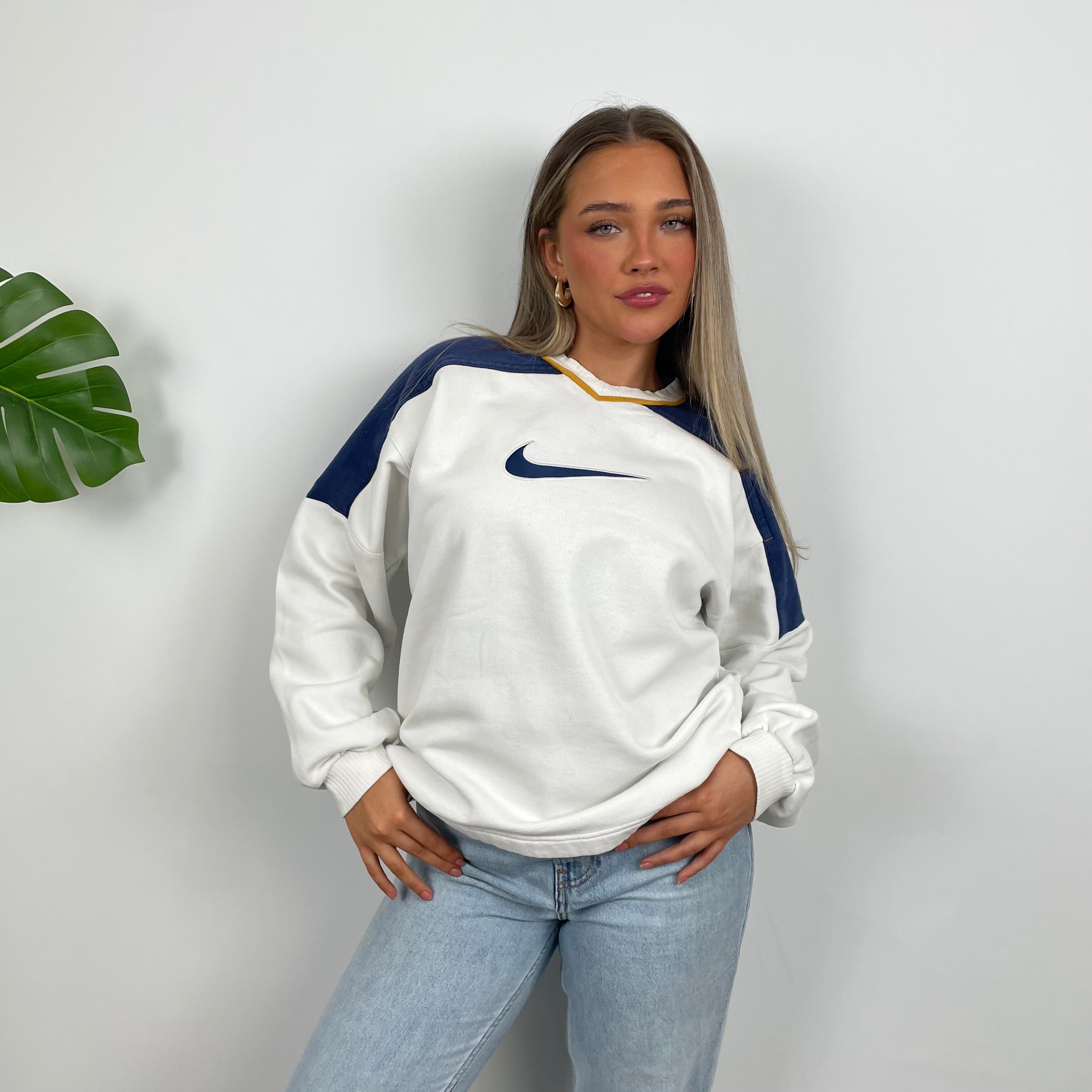 Nike White Embroidered Swoosh Sweatshirt (M)