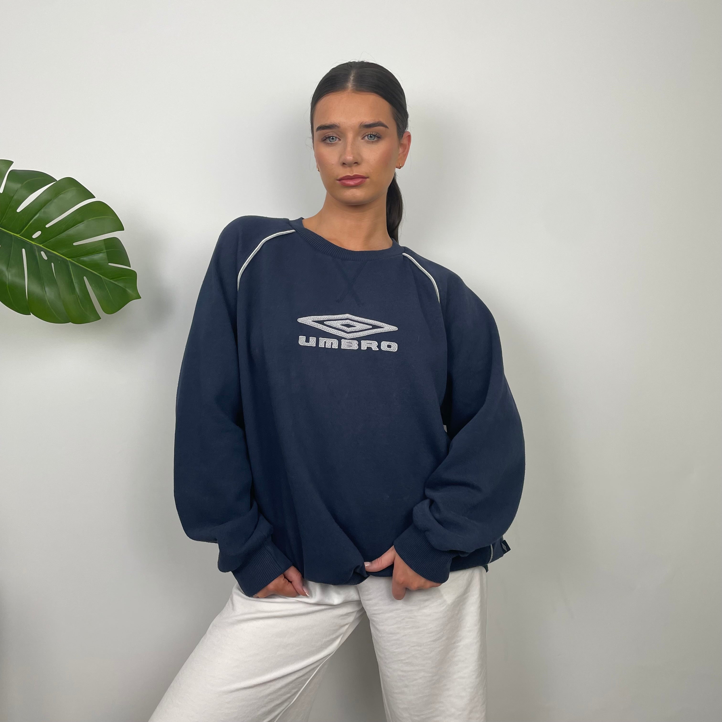 Umbro Navy Embroidered Spell Out Sweatshirt (XL)