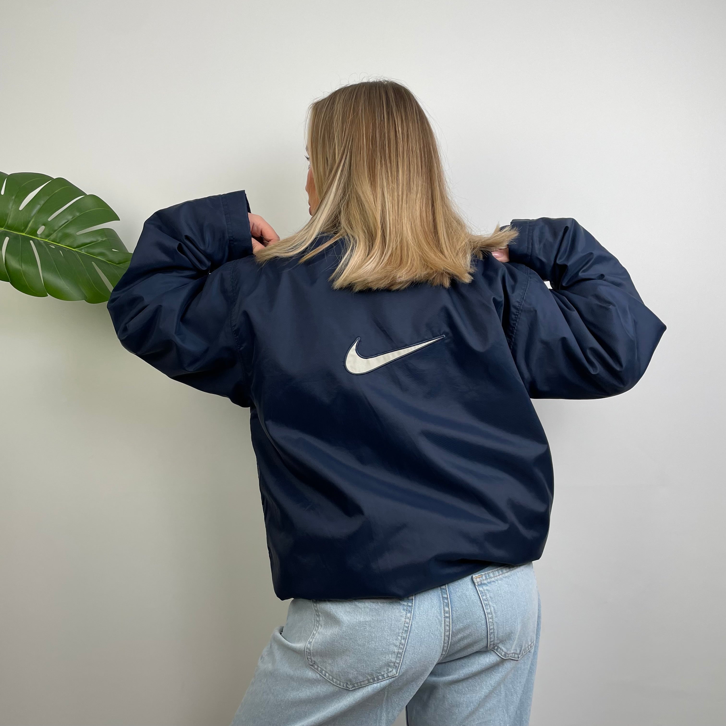 Nike RARE Navy Embroidered Swoosh Padded Jacket (XXL)