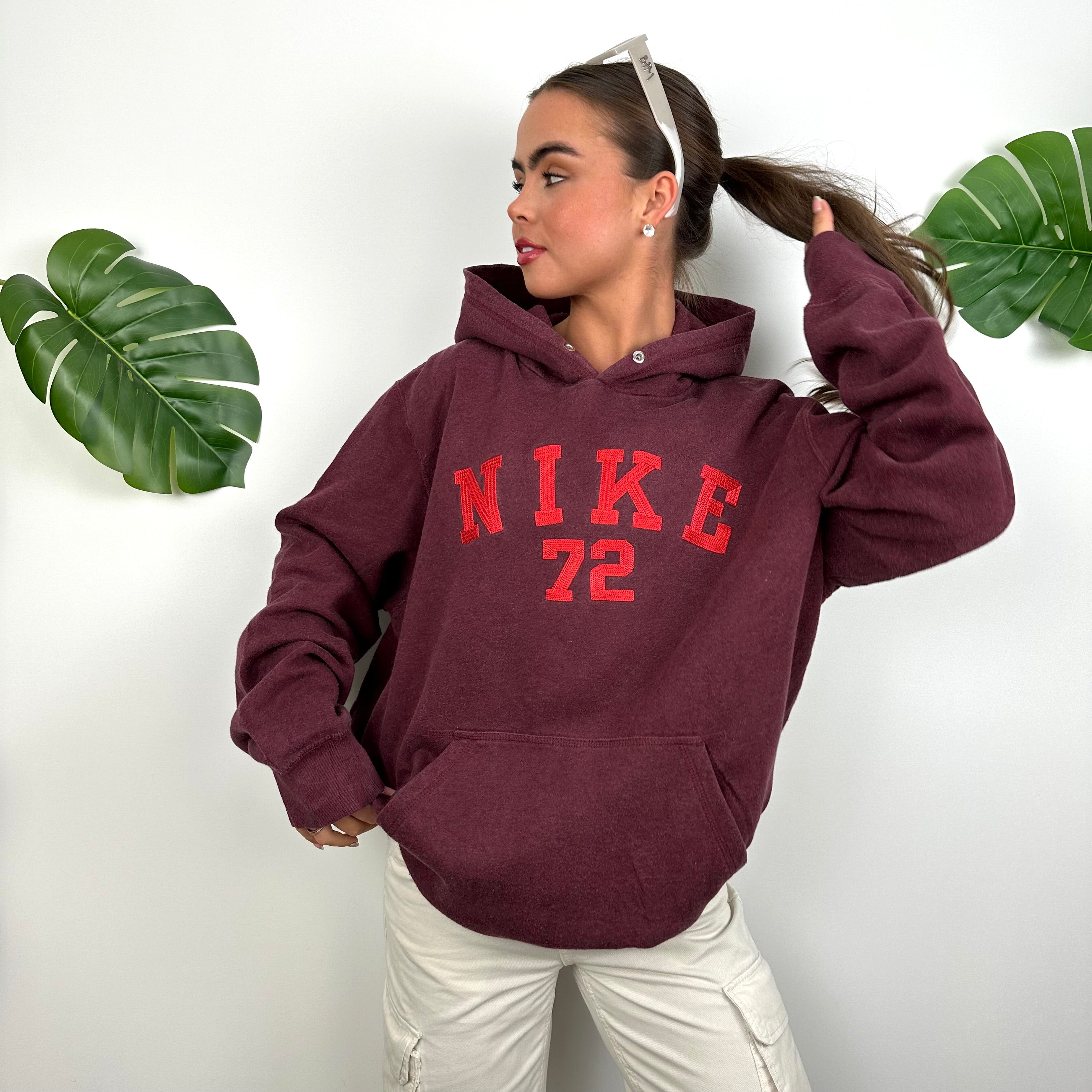 Nike Maroon Embroidered Spell Out Hoodie (L)