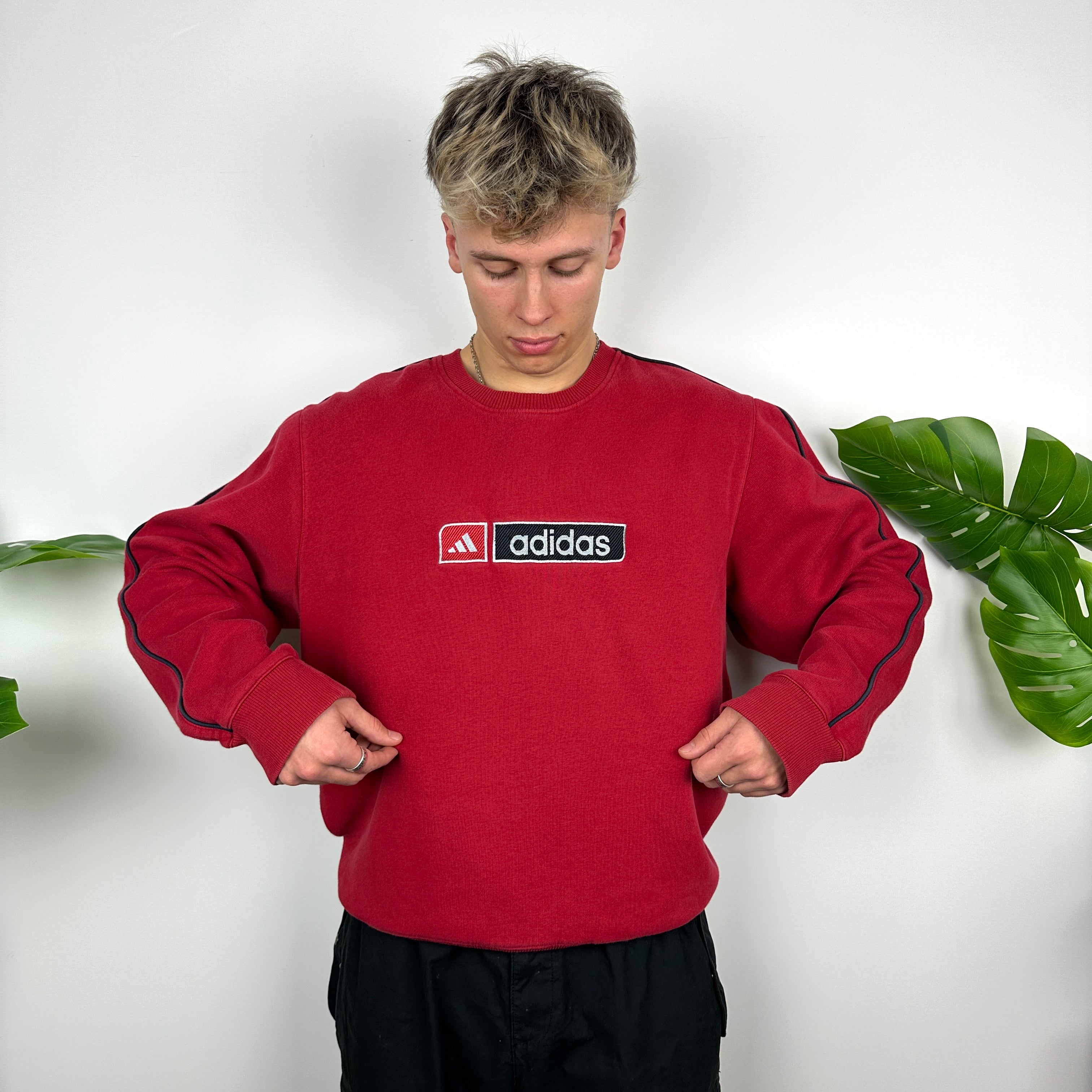 Adidas Red Embroidered Spell Out Sweatshirt (L)