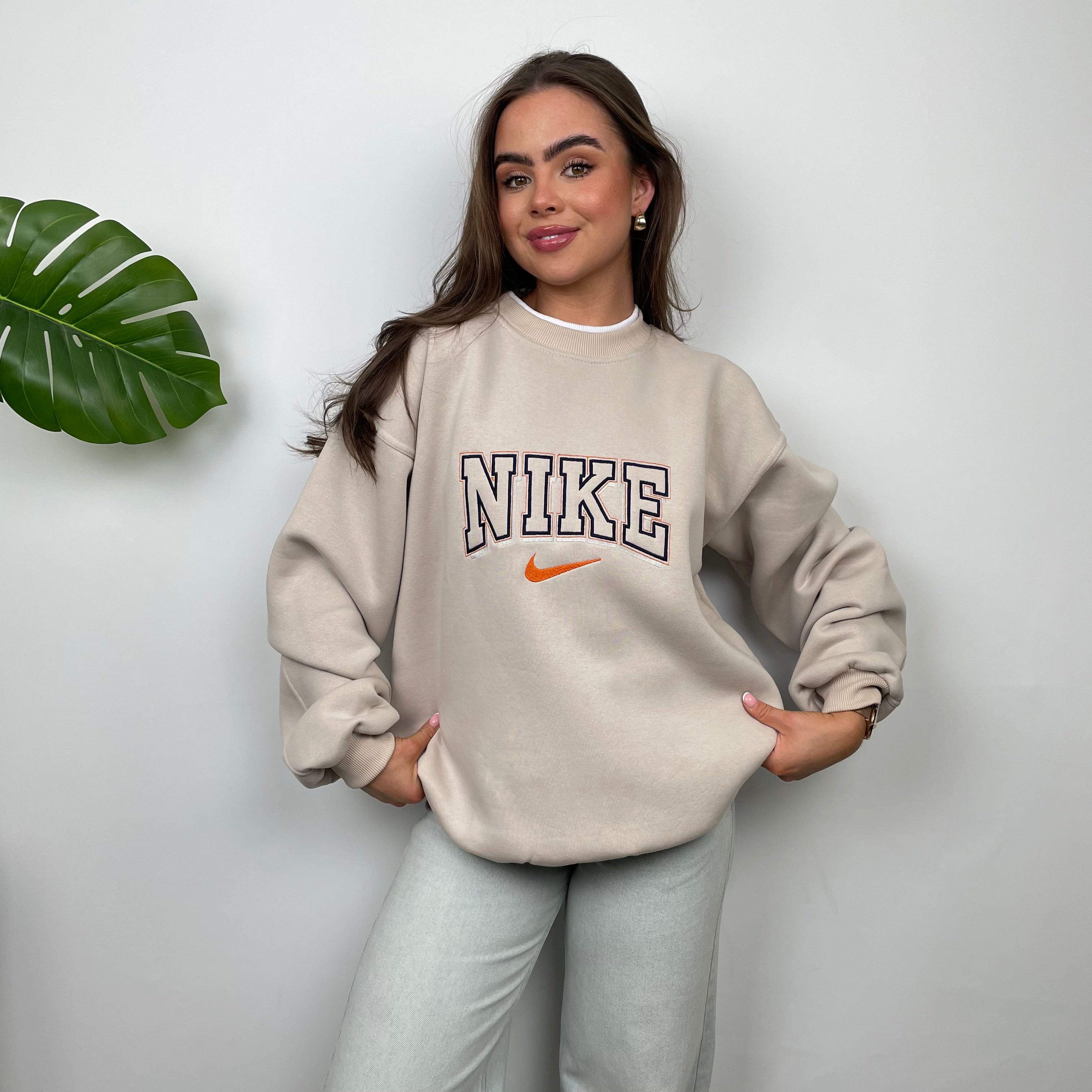 Nike RARE Cream Embroidered Spell Out Sweatshirt (L)