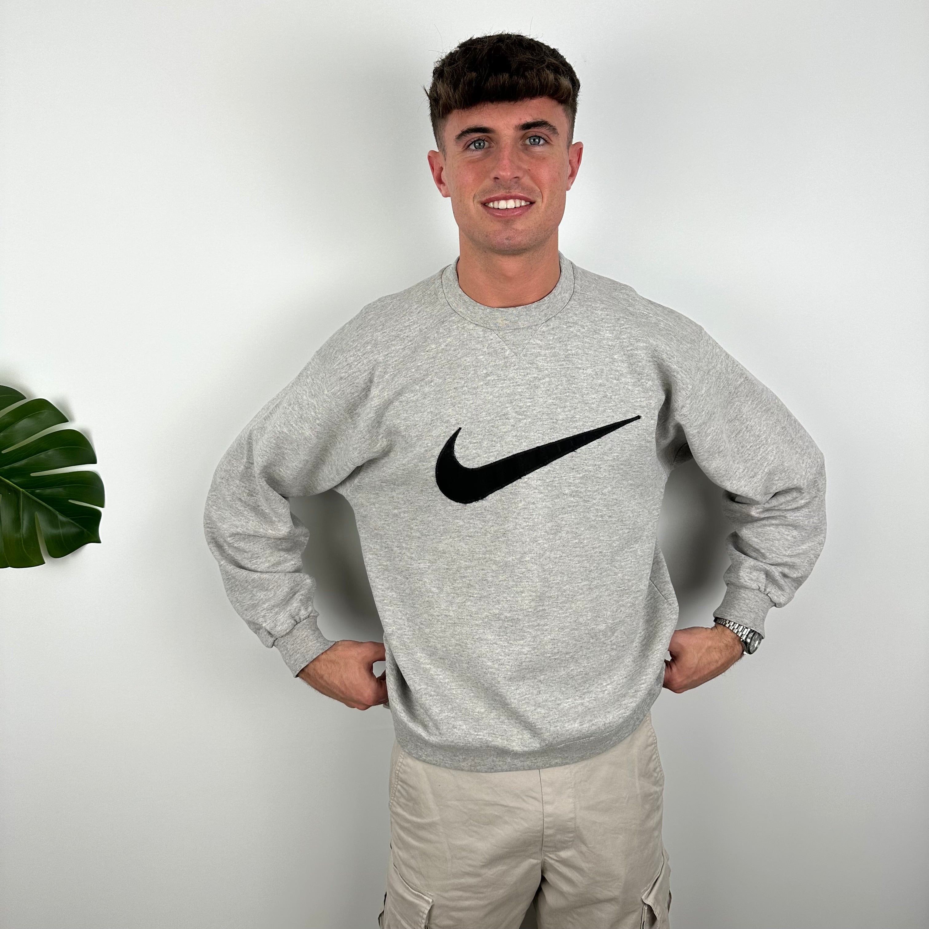 Nike Grey Embroidered Swoosh Sweatshirt (M)