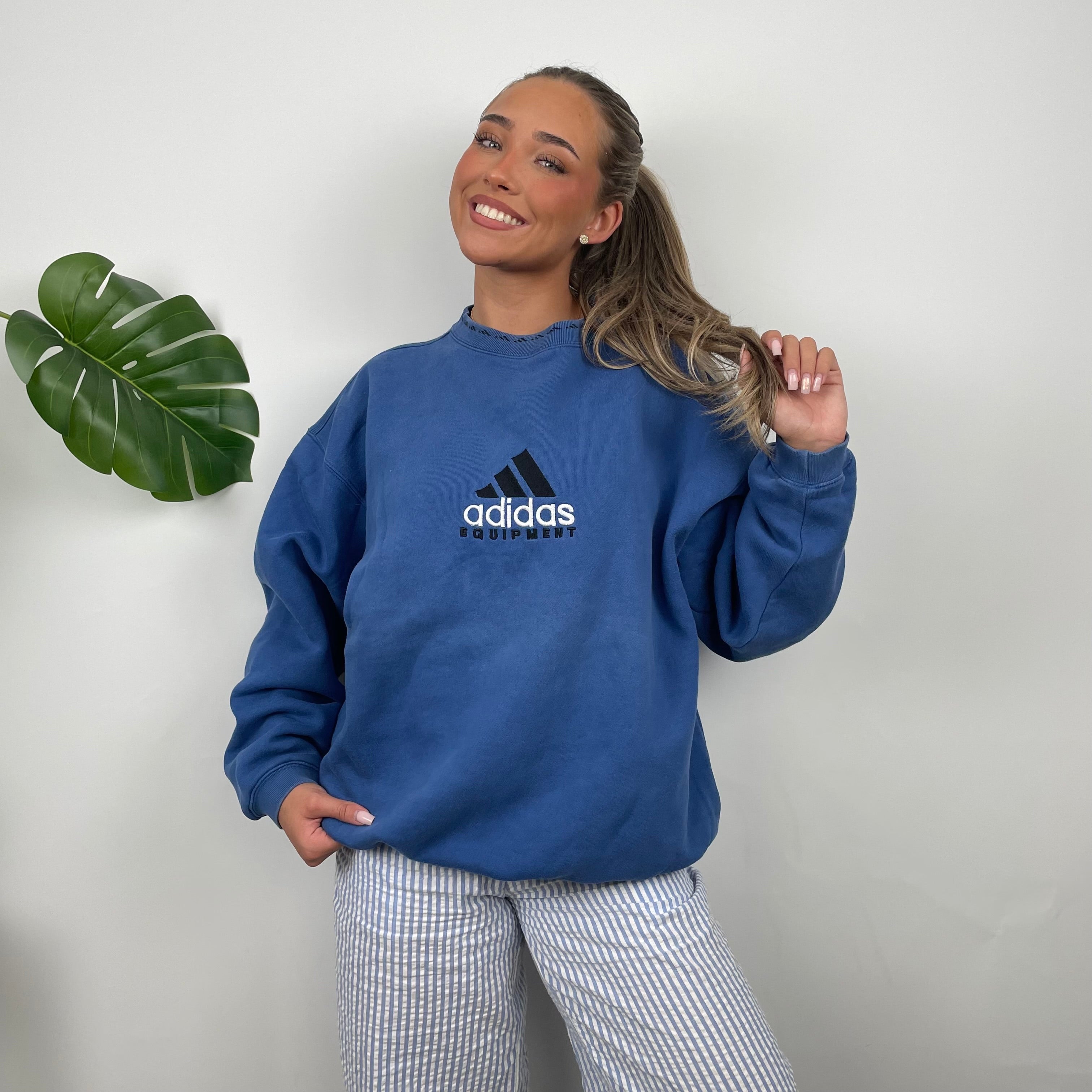 Adidas Equipment Blue Embroidered Spell Out Sweatshirt (XL)