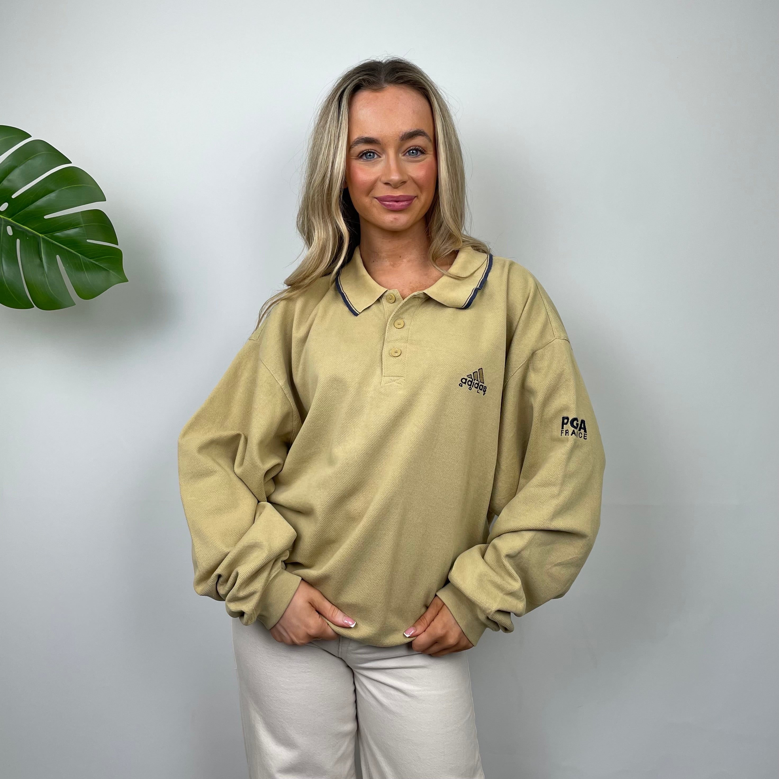 Adidas Golf RARE Tan Embroidered Spell Out Sweatshirt (L)