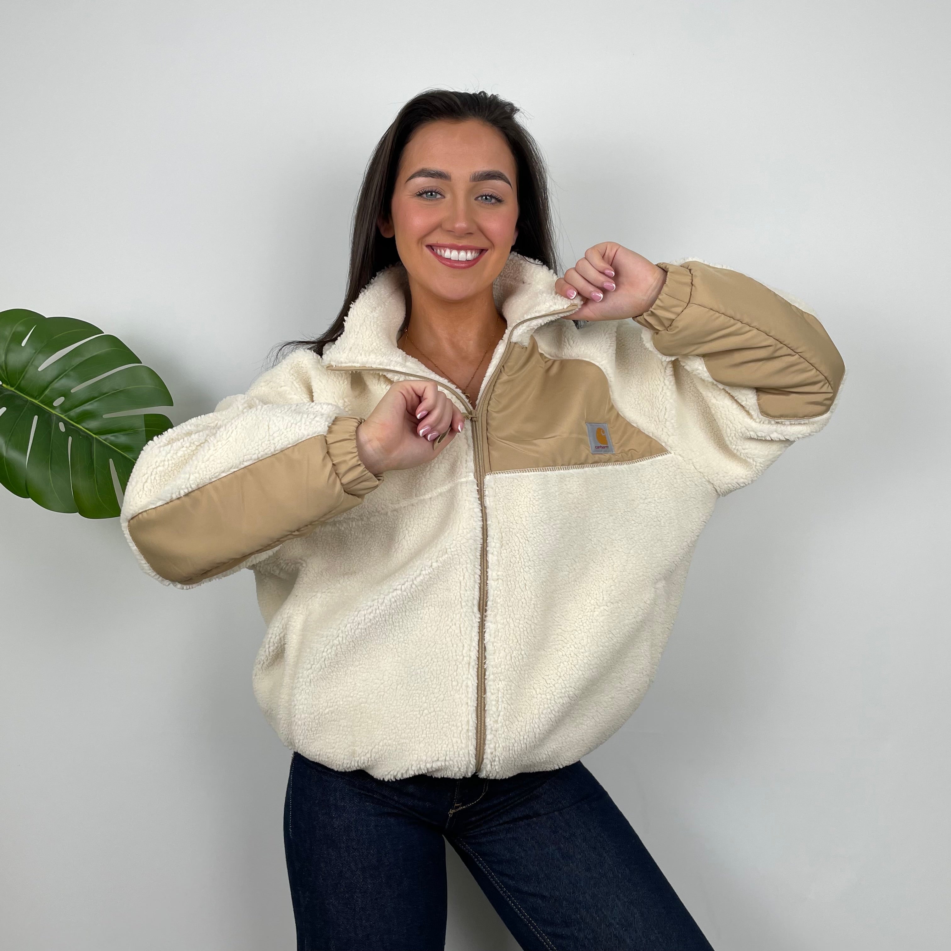 Carhartt Cream Teddy Bear Sherpa Fleece Zip Up Jacket (M)