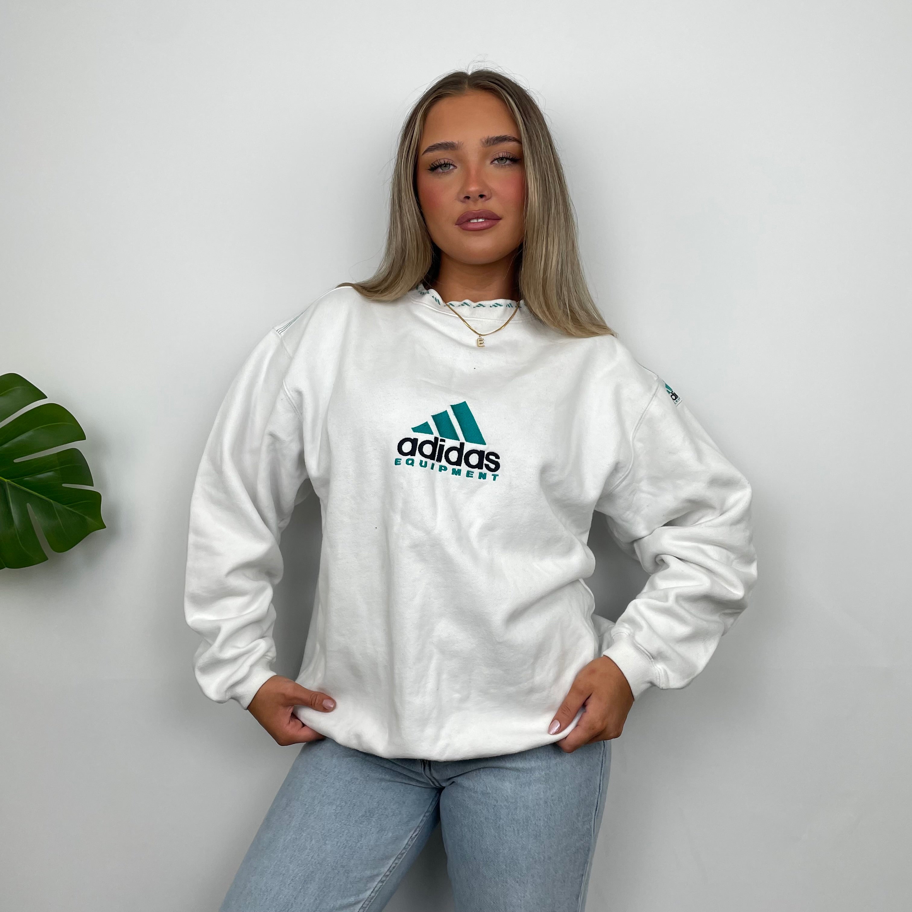 Adidas Equipment White Embroidered Spell Out Sweatshirt (M)