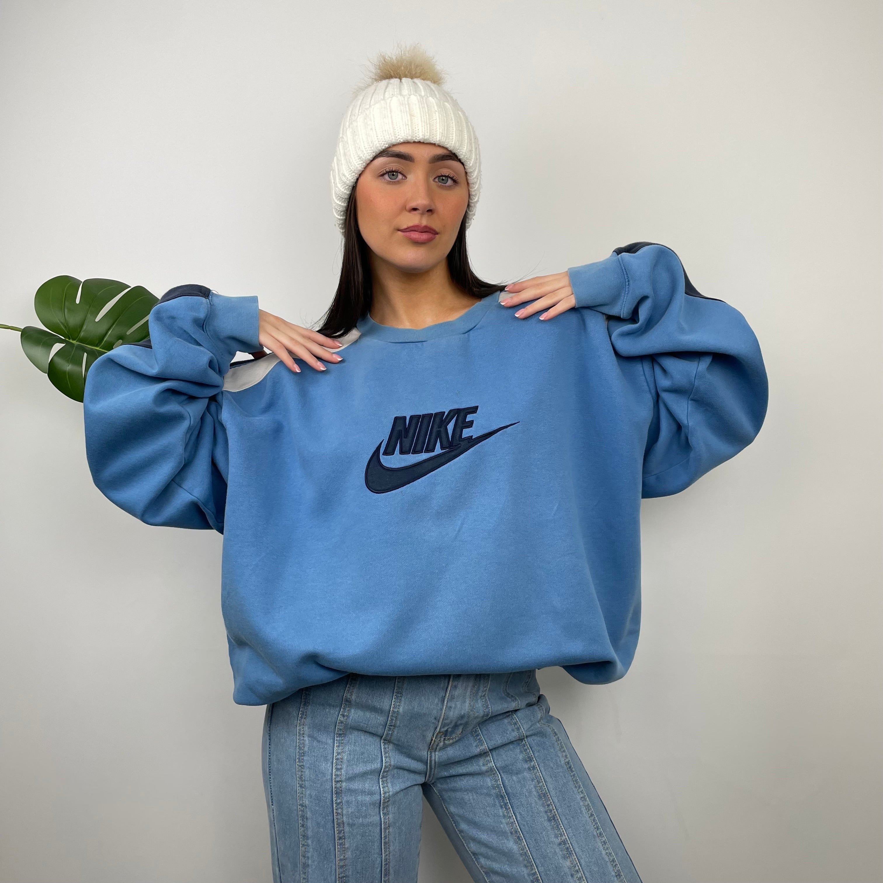 Nike Baby Blue Embroidered Spell Out Sweatshirt (XXL)