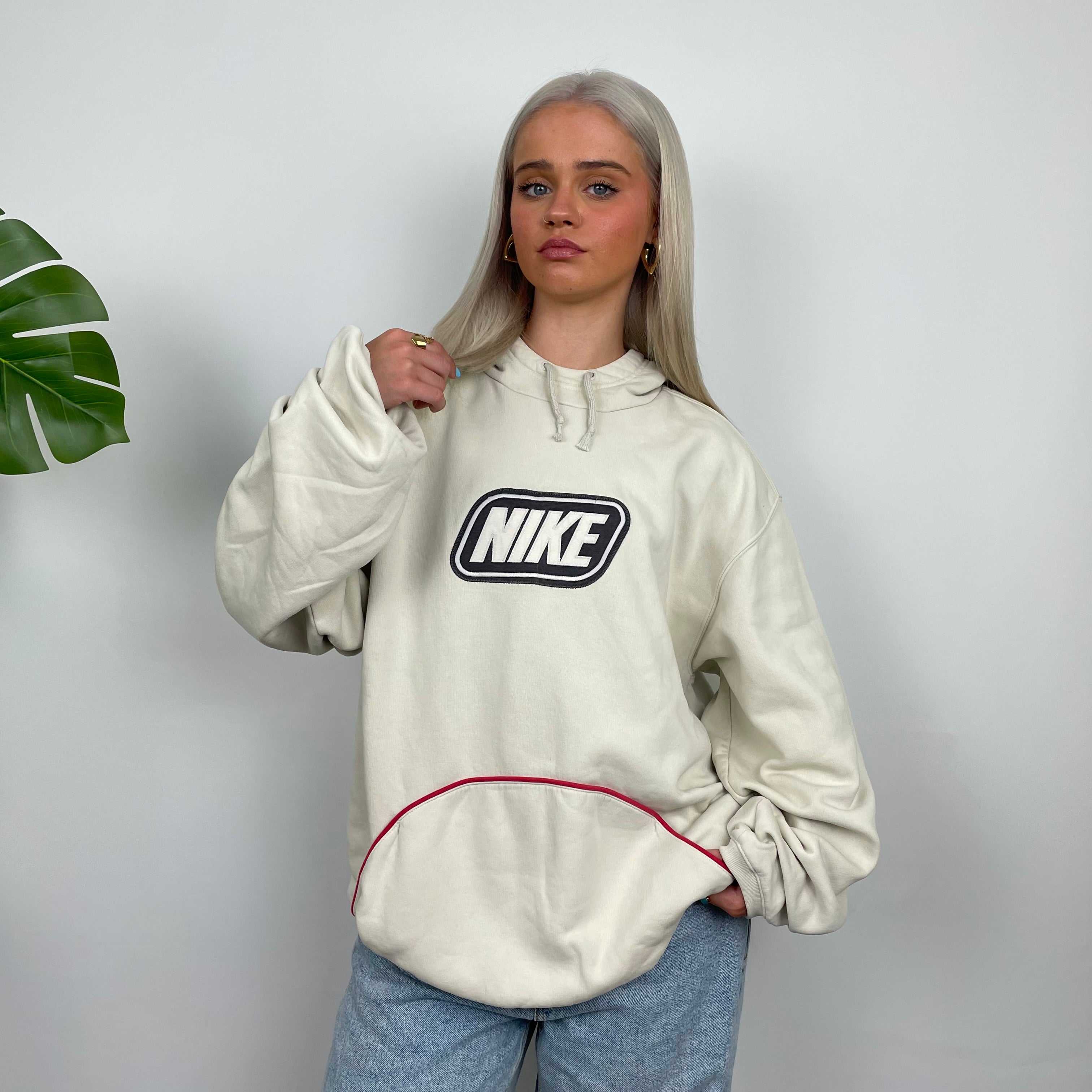 Nike Cream Embroidered Spell Out Hoodie (XL)