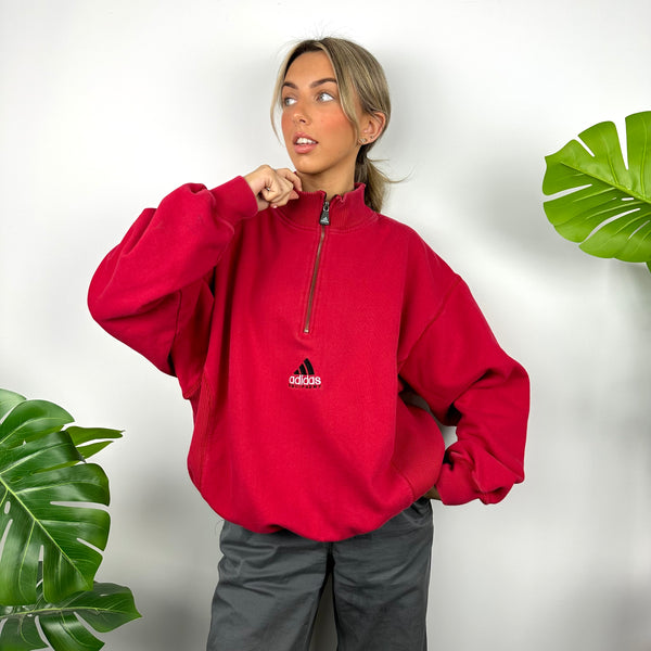 Adidas Equipment RARE Red Embroidered Spell Out Quarter Zip Sweatshirt (XL)