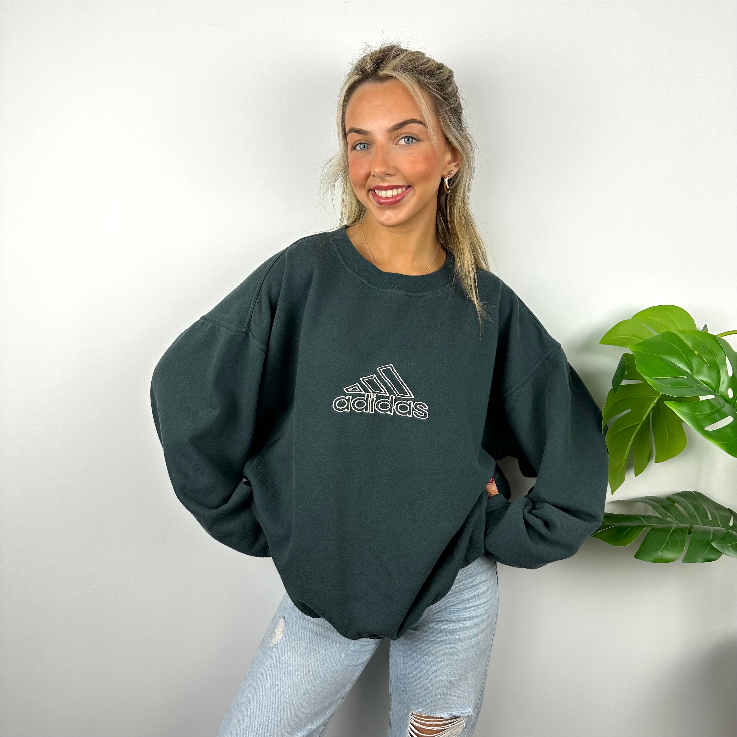 Adidas Phthalo Green Embroidered Spell Out Sweatshirt (L)