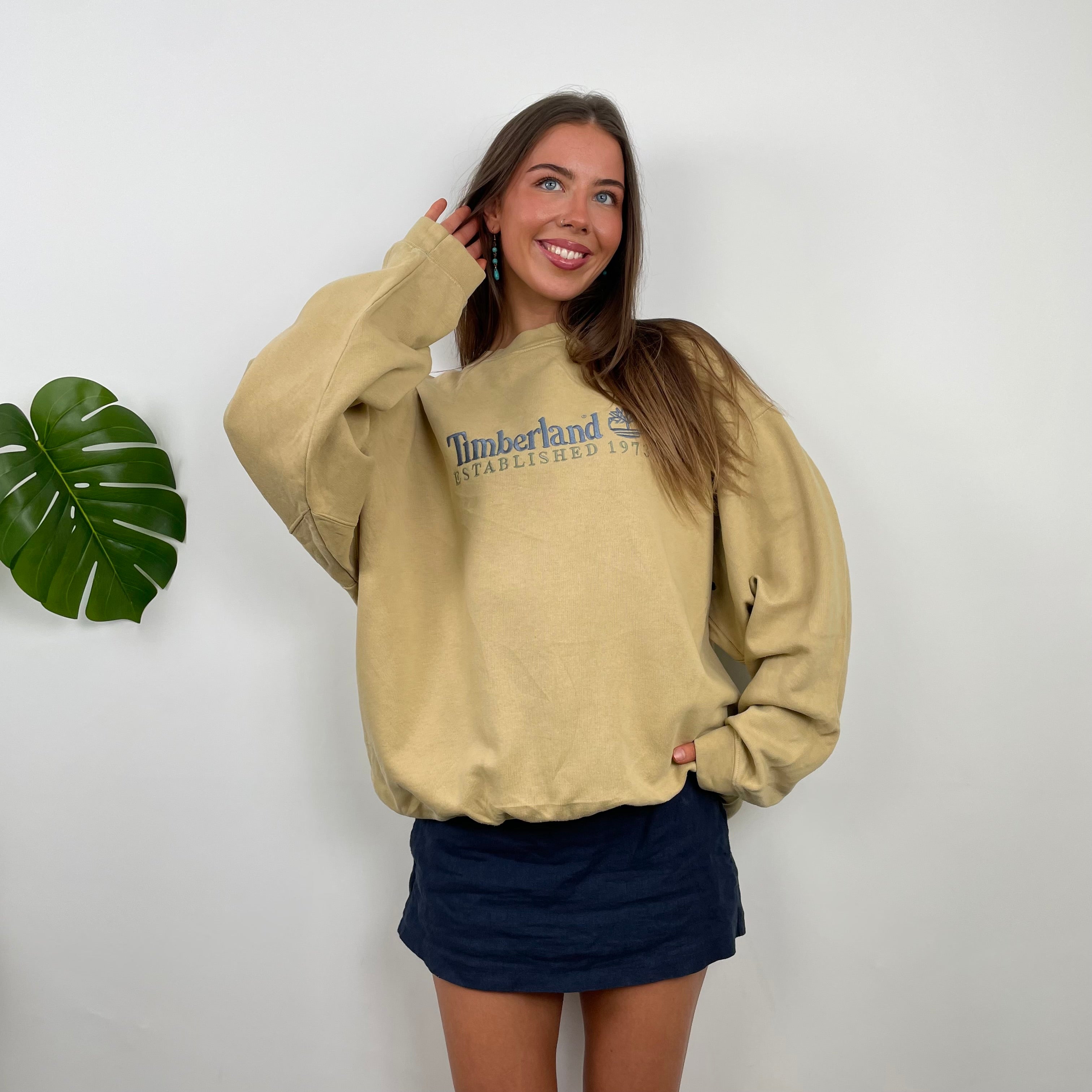 Timberland RARE Beige Embroidered Spell Out Sweatshirt  (L)