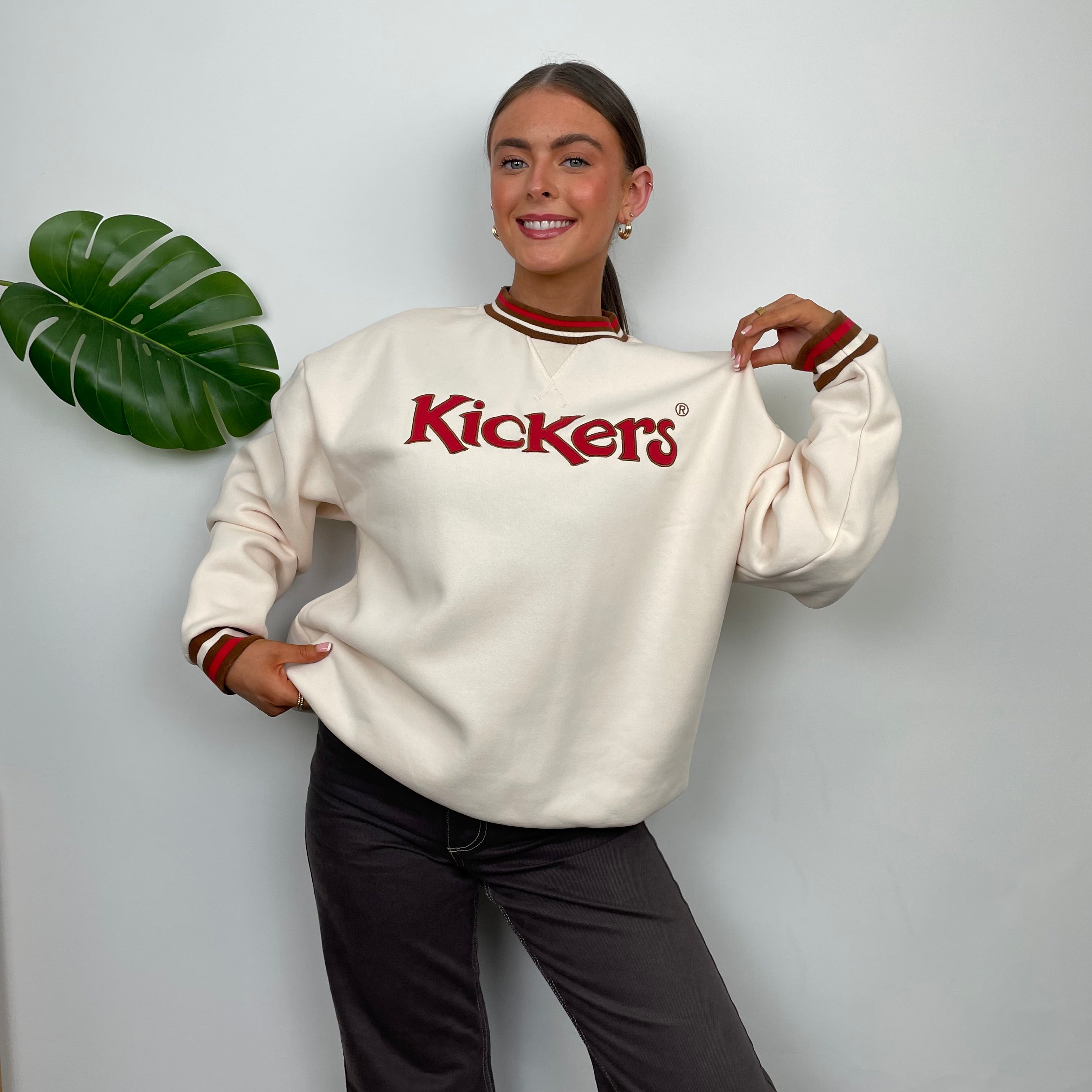 Kickers RARE Cream Embroidered Spell Out Sweatshirt (M)