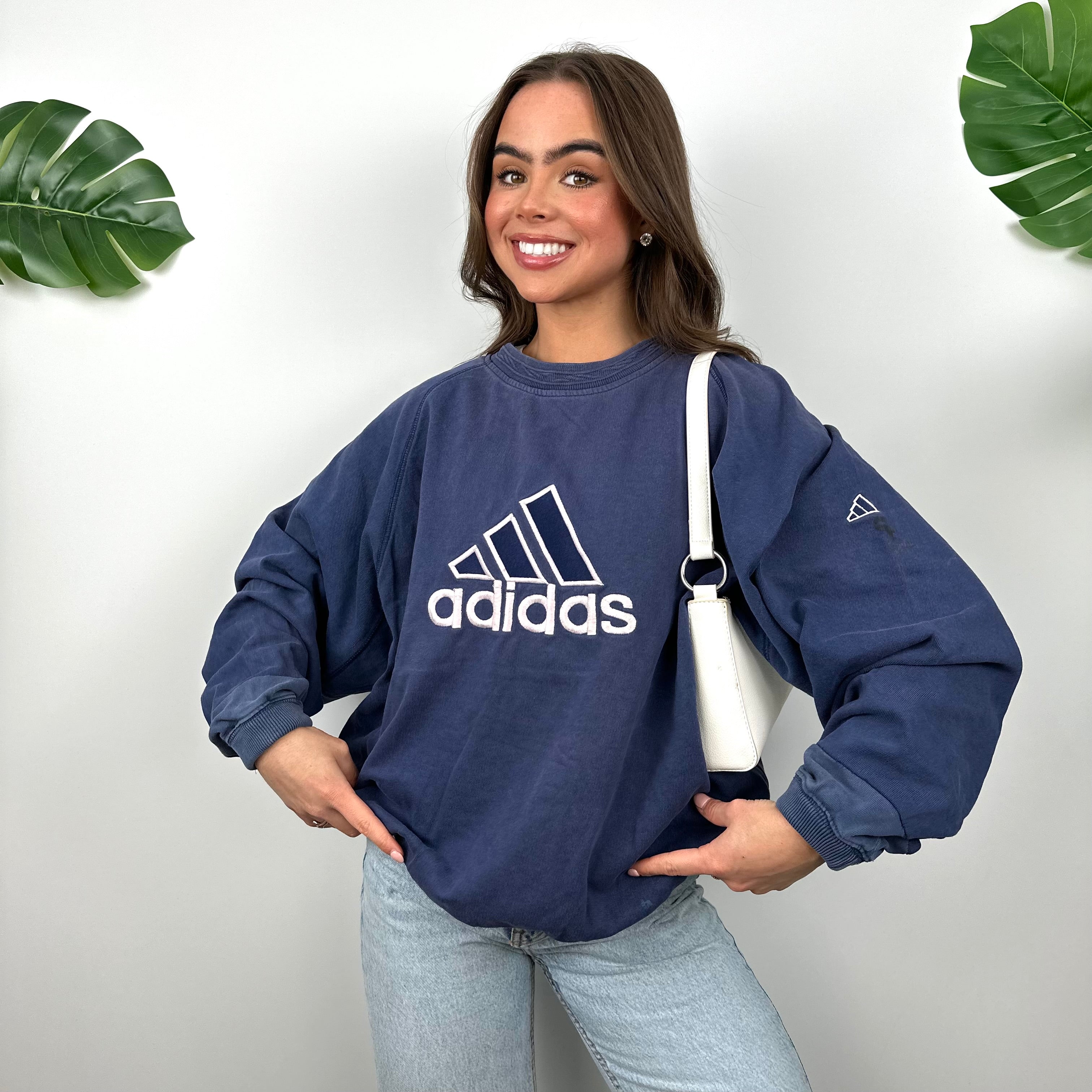 Adidas Navy Embroidered Spell Out Sweatshirt (L)