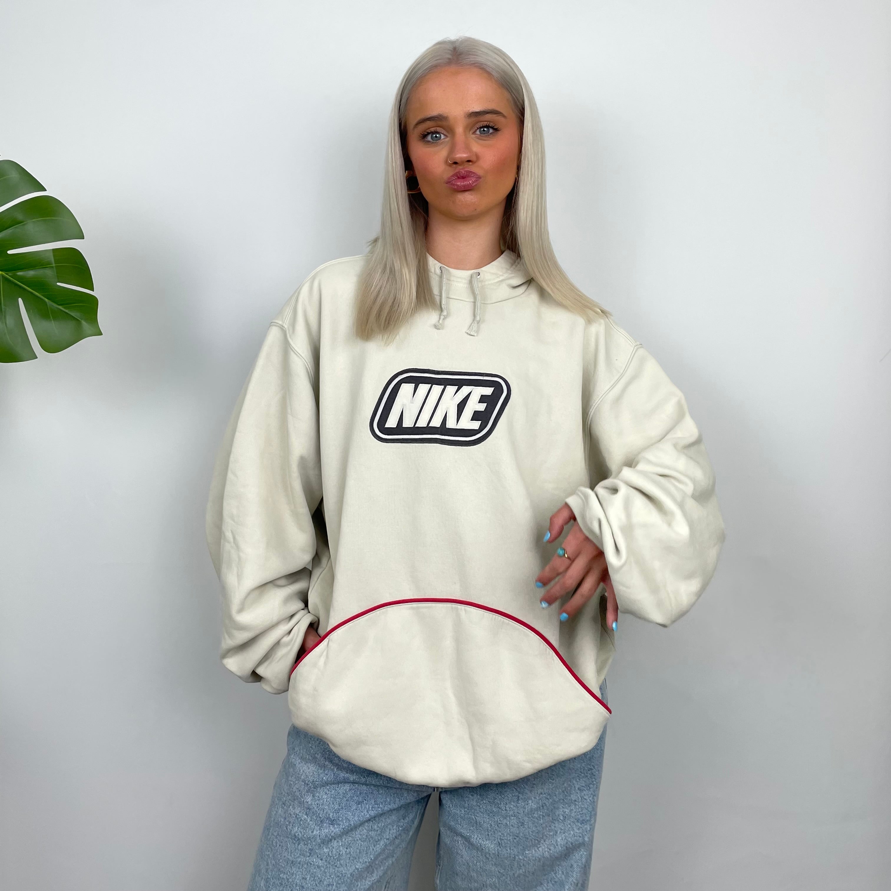 Nike Cream Embroidered Spell Out Hoodie (XL)