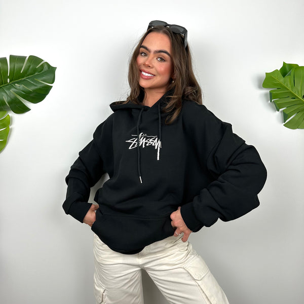 Stussy Black Embroidered Spell Out Hoodie (L)